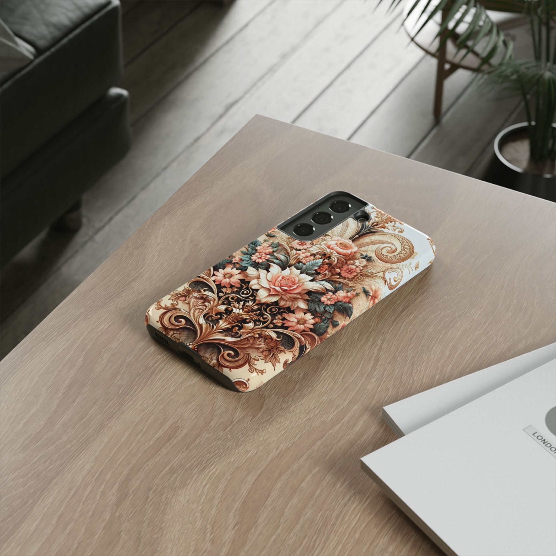 Gold Design Luxury Phone Tough Case Floral Elegant Durable Stylish for Modern Devices iPhone 17, 16, 15, Samsung iPhone Samsung Accessory Gift for Her