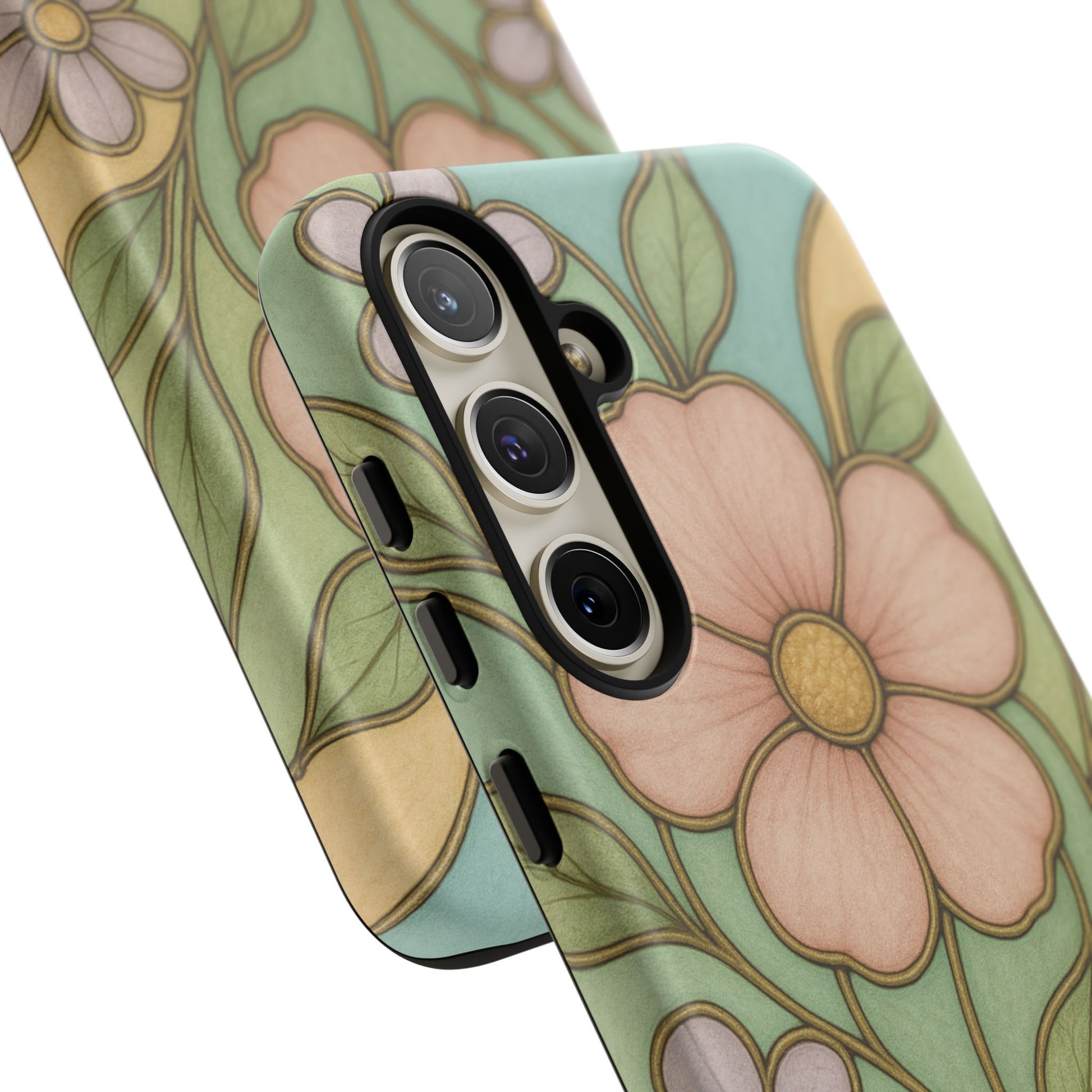 Pastel Pink, Yellow Stain Glass Illusion Floral Phone Case  Romantic Cottagecore Aesthetic, Soft Botanical Design, Protective Gift for Her, Fits iPhone & Samsung Models