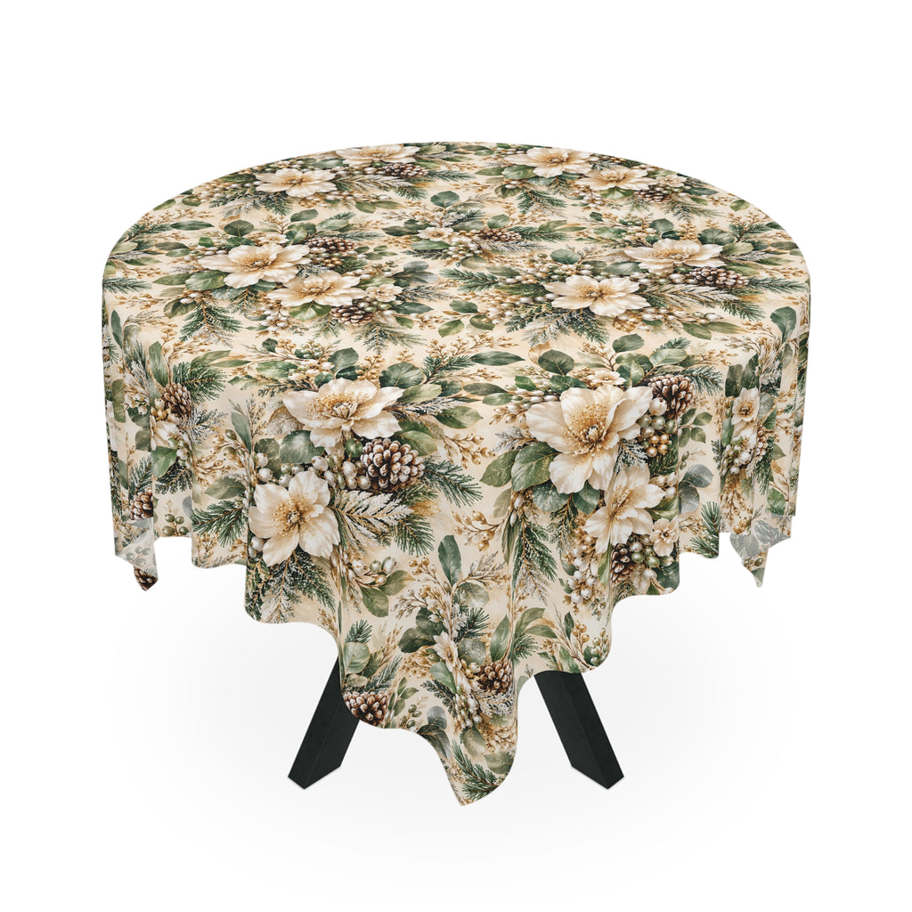 Sage Green & Champagne Floral Square Tablecloth