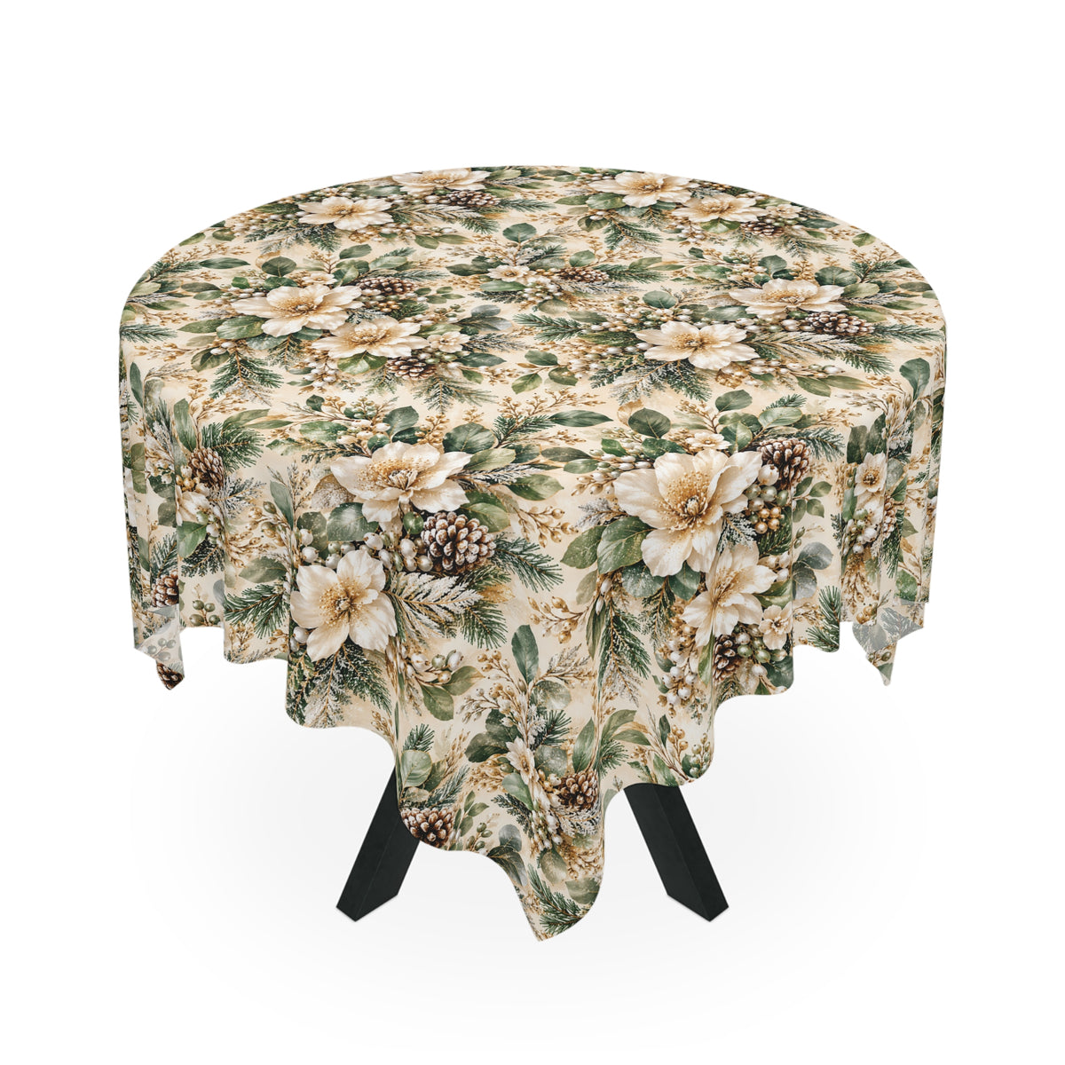 Sage Green & Champagne Floral Square Tablecloth