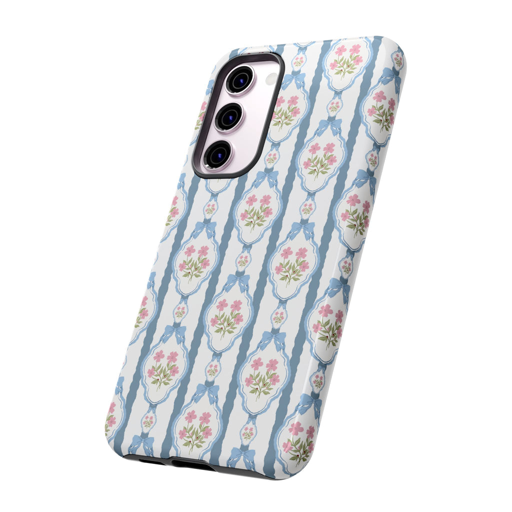 Coque de téléphone Vintage Nœud Bleu et Rose — Motif floral romantique « Tough Cases »