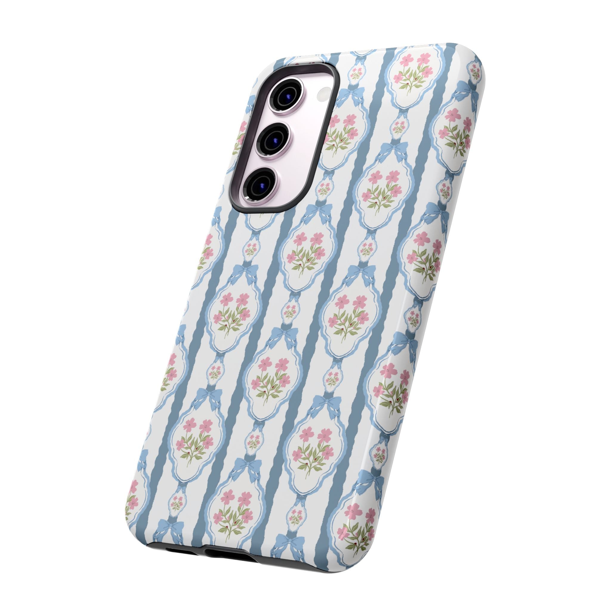 Coque de téléphone Vintage Nœud Bleu et Rose — Motif floral romantique « Tough Cases »