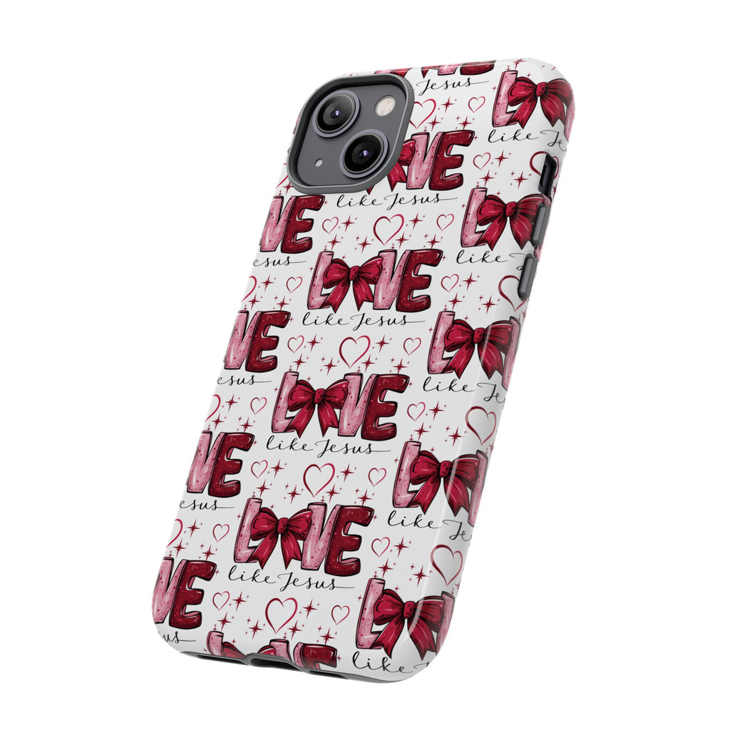 Love Like Jesus Red Bows and Hearts—Tough, Faithful Phone Cases & Religious iPhone Accessories: Protect Your Device & Show Your Faith