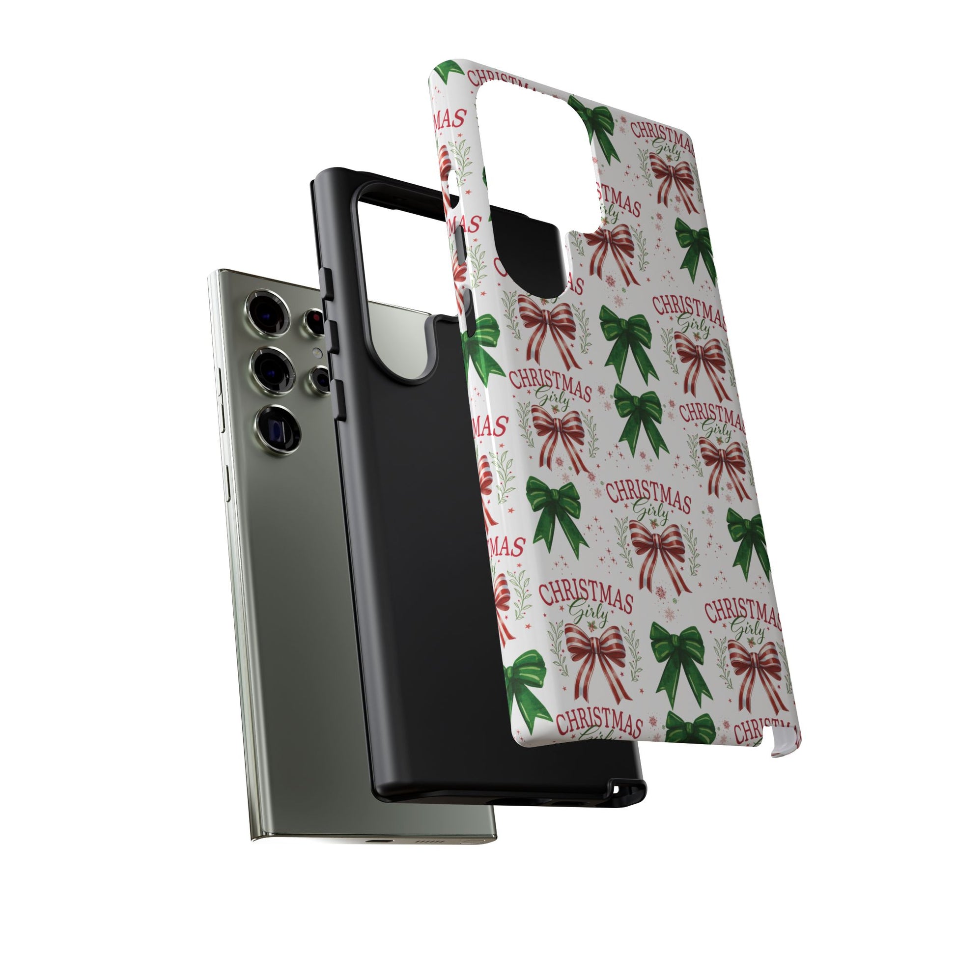 Girly Christmas Coquette Bows Pastel Phone Case for iPhone 17 16 15 23 Samsung, and Pixel | Stylish Protective Cover Gift for Her Perfect for Floral Lover