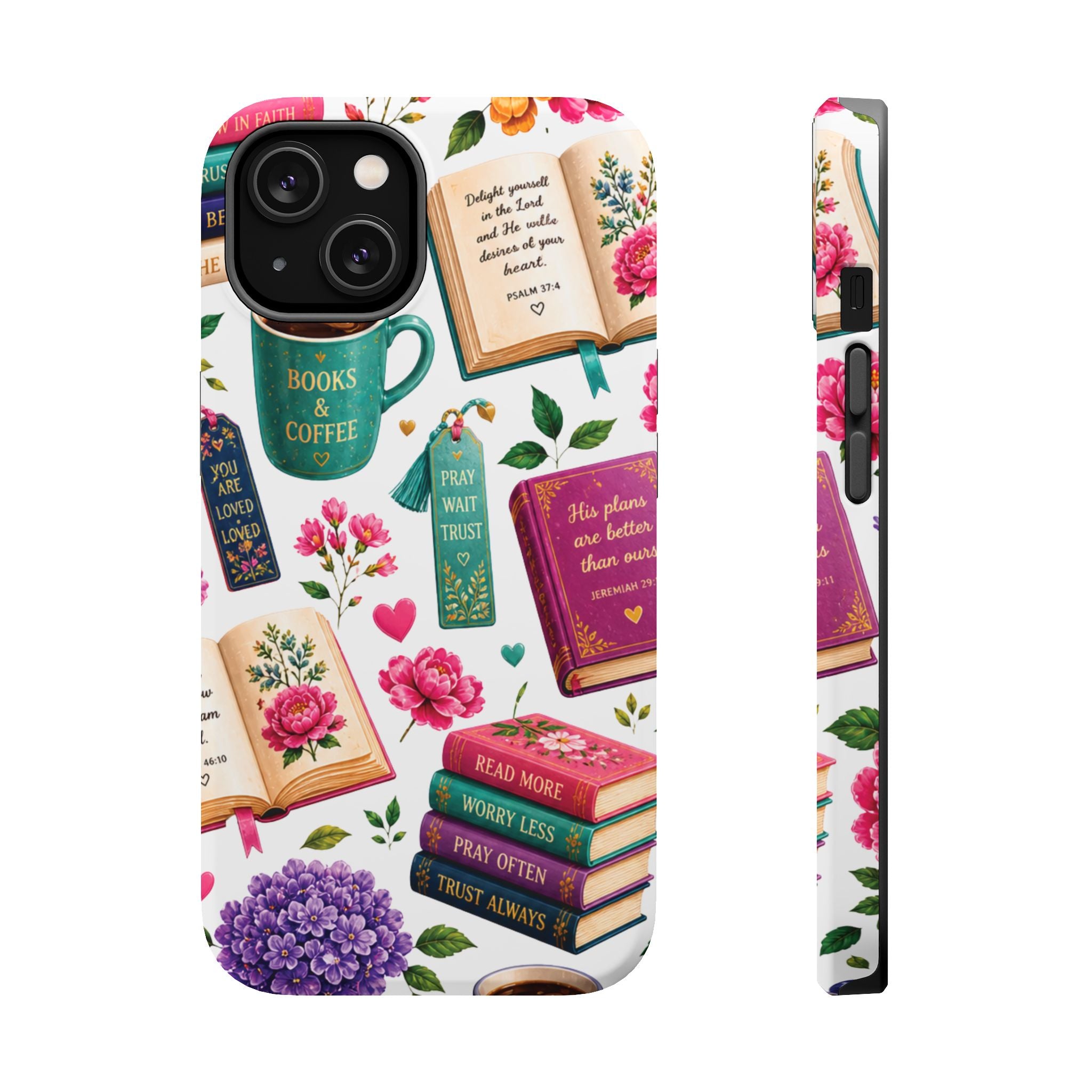 Christian Books & Coffee Phone Case — Magnetic Impact-Resistant Christian Gift