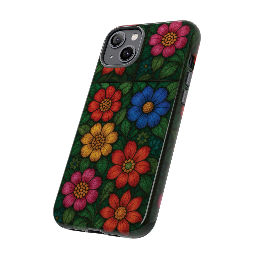 Coque de téléphone effet vitrail floral lumineux Art abstrait coloré, Étui de protection esthétique pour iPhone, Samsung et Google, Idée cadeau unique pour maman