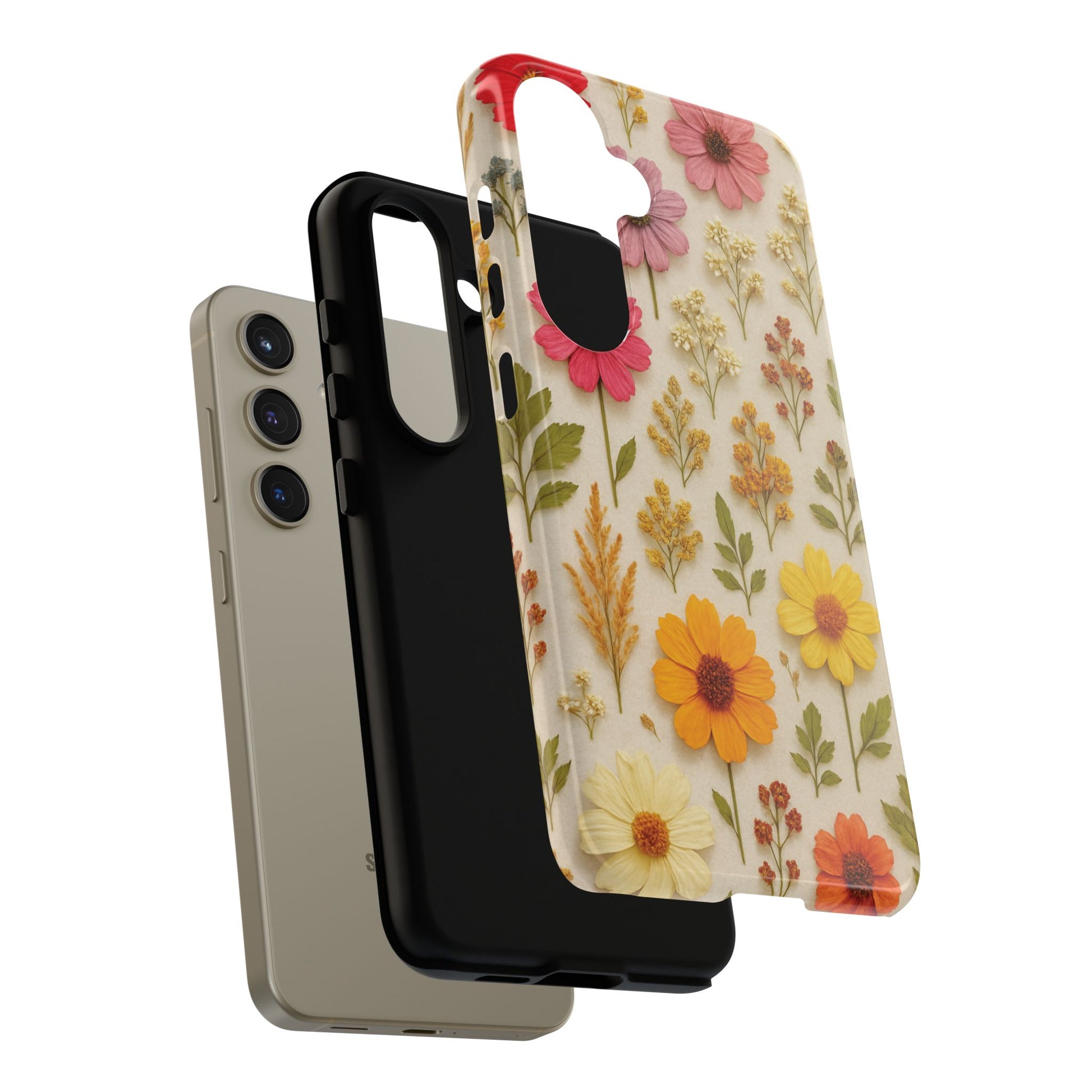 Dried Flowers Illusion Phone Case – Realistic Botanical Aesthetic, Colorful Pressed Floral Art, Trendy Nature-Inspired Protective Cover  iPhone & Samsung Models