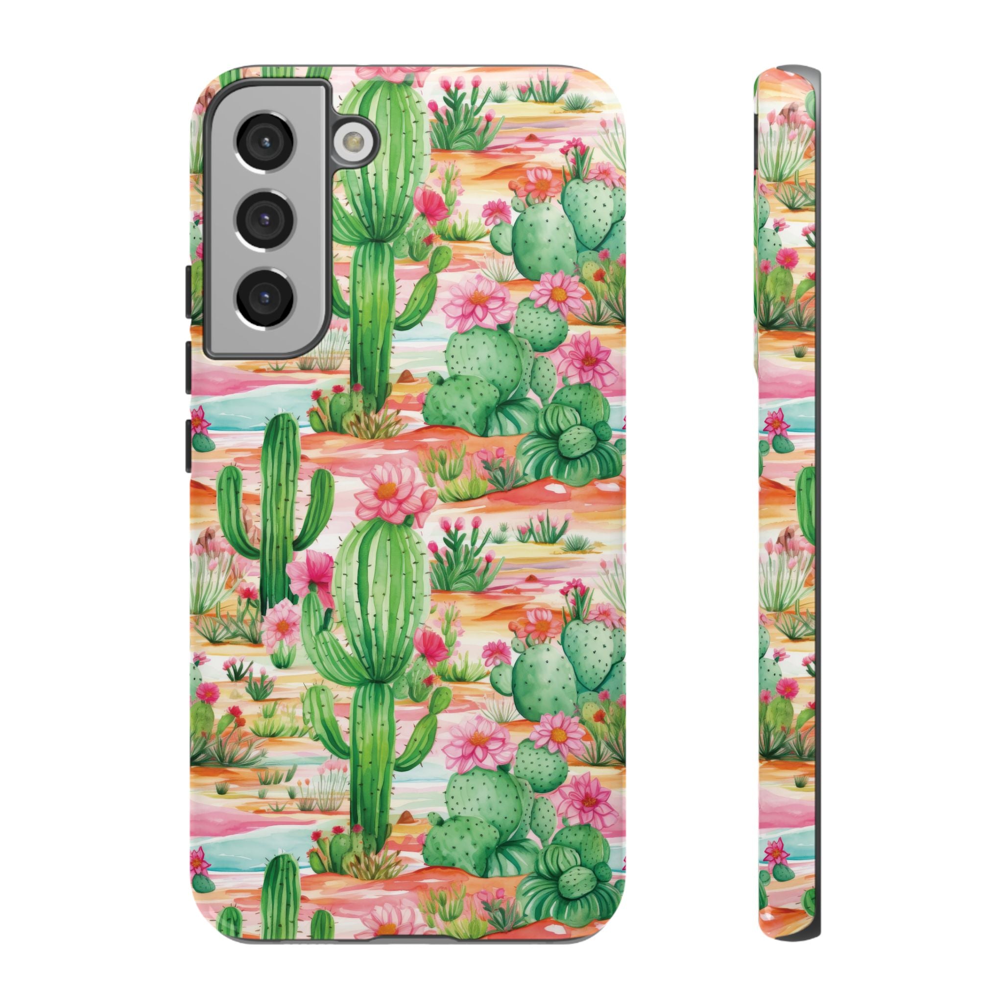 Pink and Mint Green Cactus Phone Case - Tough, Stylish Cover with Cactus Flowers | Durable Protection for iPhone & Android | Fresh Nature-Inspired Design!