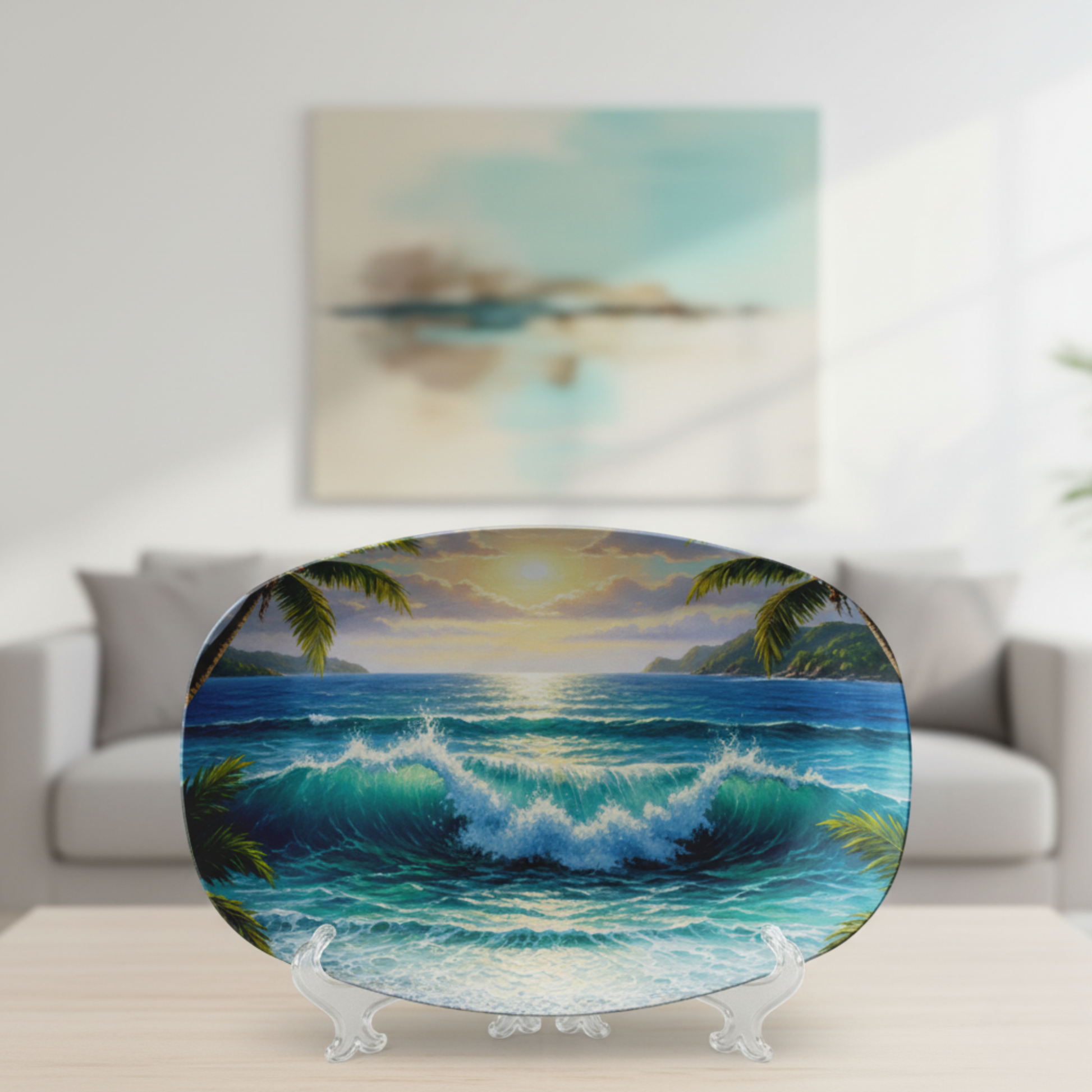 Coastal Luxe Ocean Wave Platter – Sophisticated 10x14 Beach House Accent