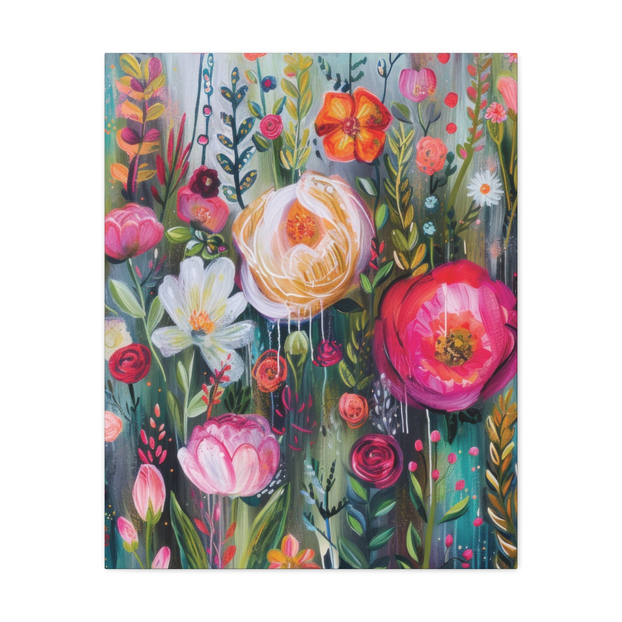 Watercolor Boho Floral Wall Art Matte Canvas Stretched, Vibrant Botanical Design, Perfect for Living Room, Bedroom, or Office Decor, Adds a Stylish Touch to Any Space - MRSBYVALLE