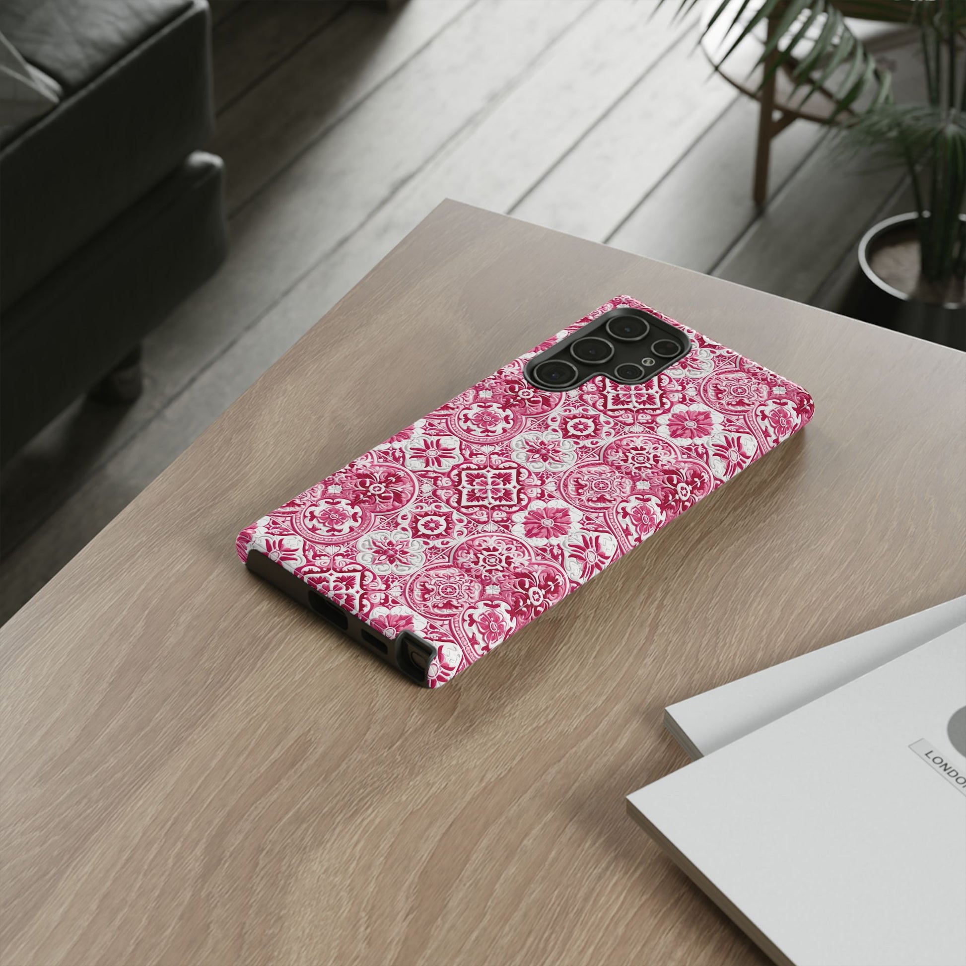 Pink and White Mediterranean Tile Design Phone Case - Stylish, Protective Cover for All Models Gift for Mom Accessory Gift for Her