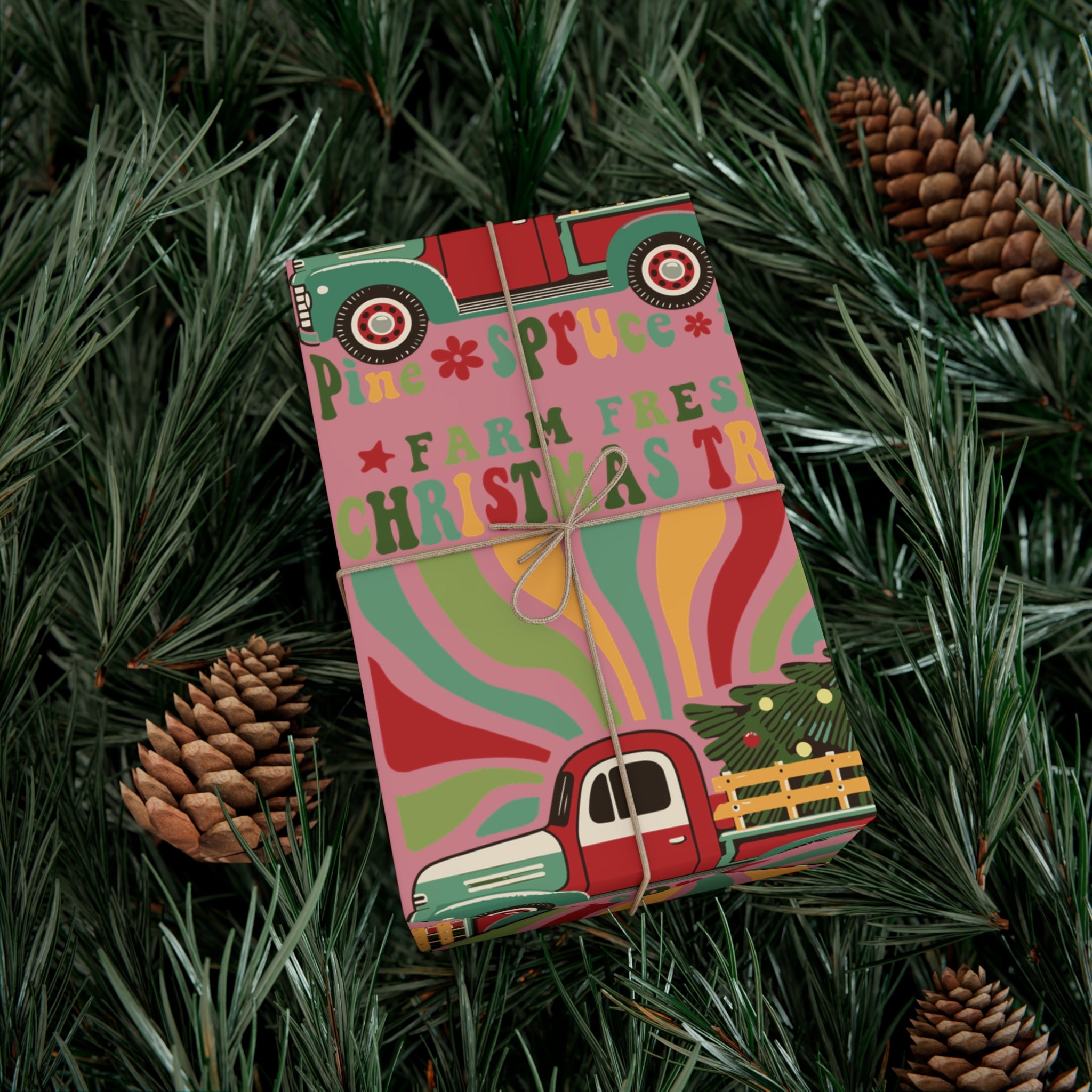 Christmas Retro Boho Pickup Wrapping Paper Holiday Gift Wrap with Perfect for Christmas Presents, Crafting, Holiday Decor Premium Quality Perfect for Gift - MRSBYVALLE