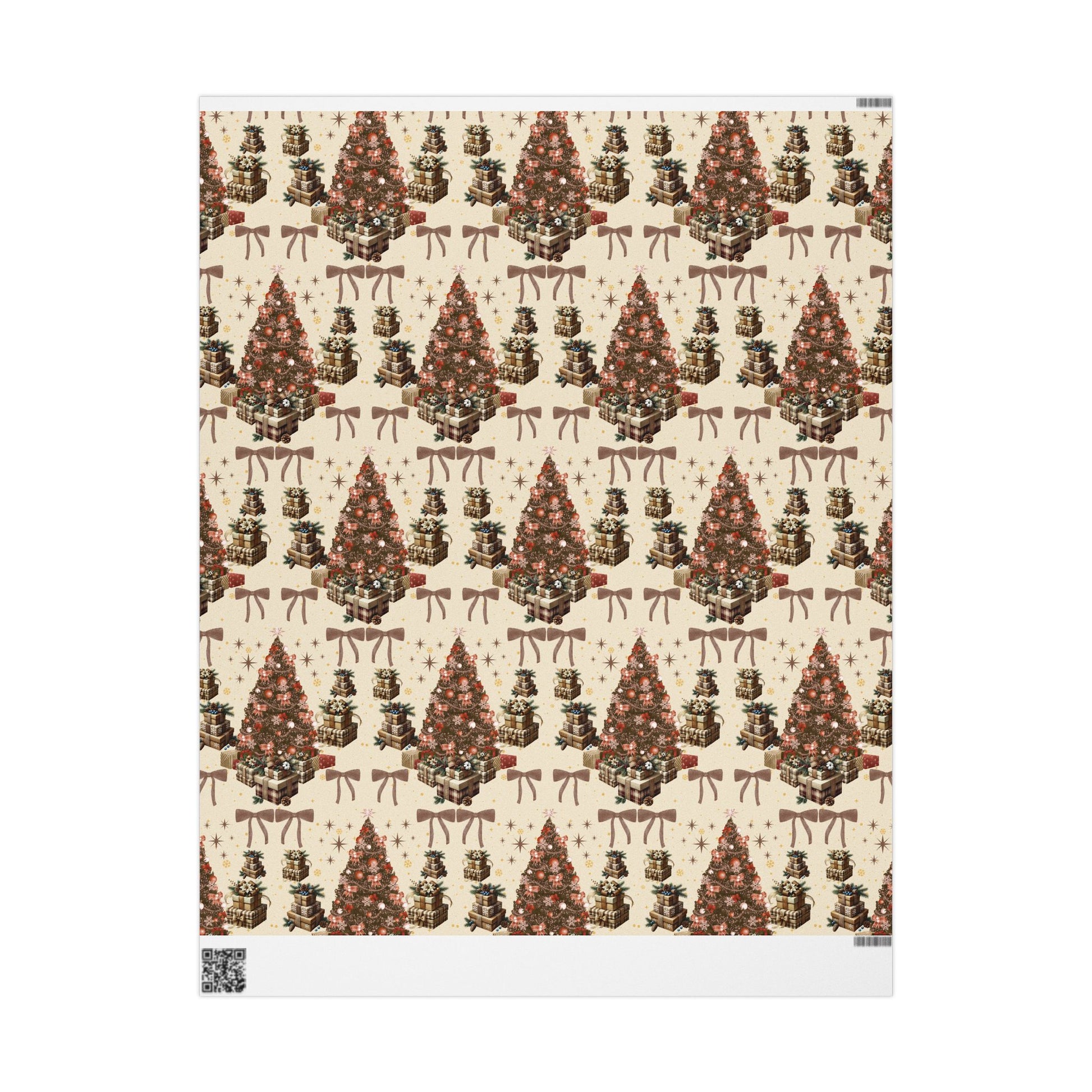 Brown Cozy Christmas Wrapping Paper Warm Holiday Gift Wrap with Tree Pattern  Festive Design