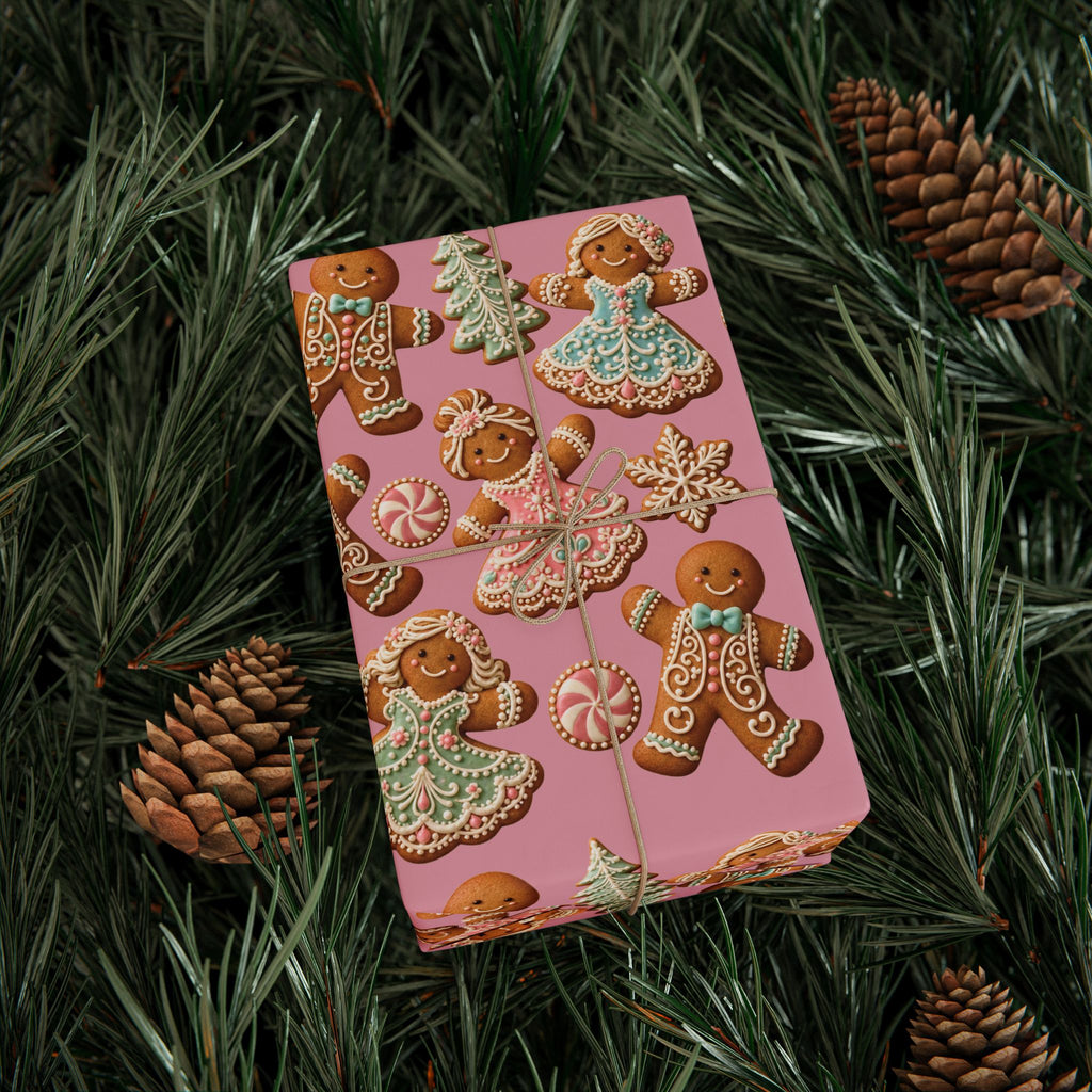 Gingerbread Cookies Pink Wrapping Paper Christmas
