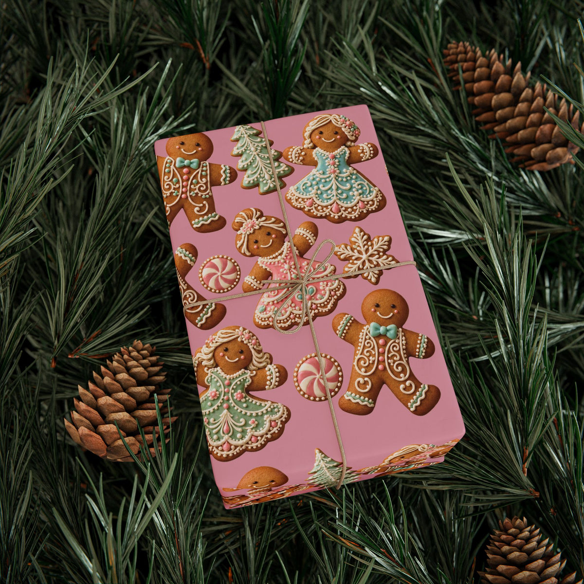 Gingerbread Cookies Pink Wrapping Paper Christmas