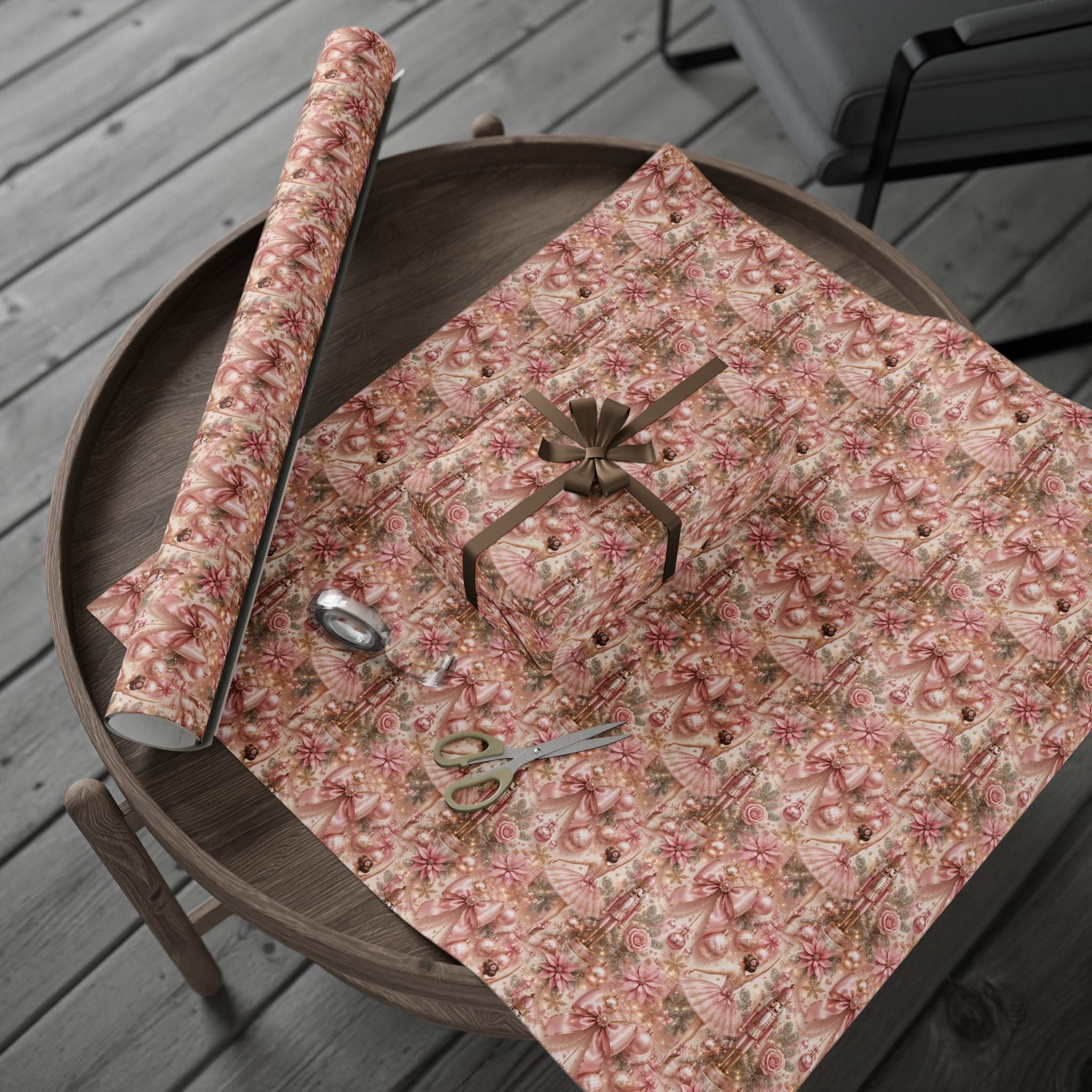 Pink Nutcracker Ballet Christmas Wrapping Paper Seamless Vintage Ballerina Holiday Gift Wrap Luxury Pink Christmas