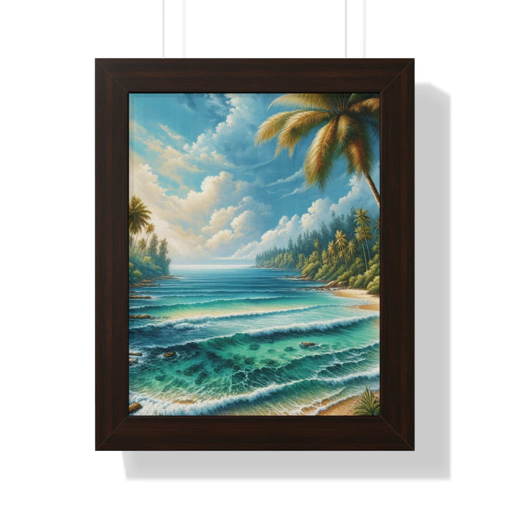 Coastal Bliss Ocean Beach View Framed Canvas Wall Art for Home Decor Framed Canvas Print Wall Art Classic Encased in Black, White, or Walnut Frames with Durable Acrylic Protection Ready to Hang  Timelessly Crafted..