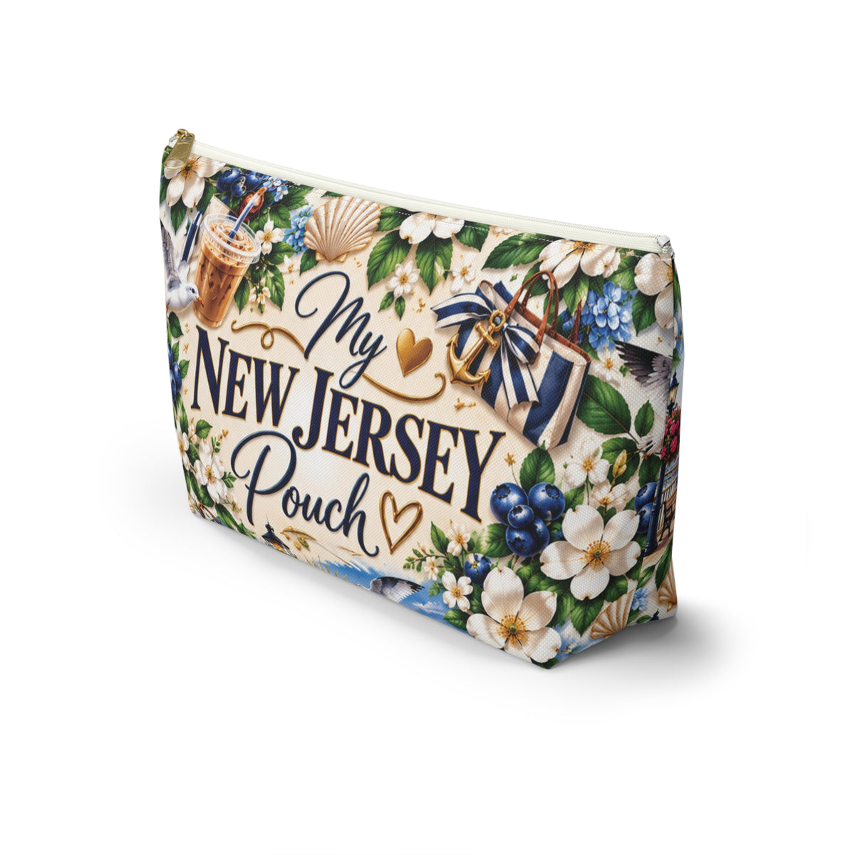 My New Jersey Pouch — Coastal Accessory Pouch with T‑Bottom (Beach Floral Design)