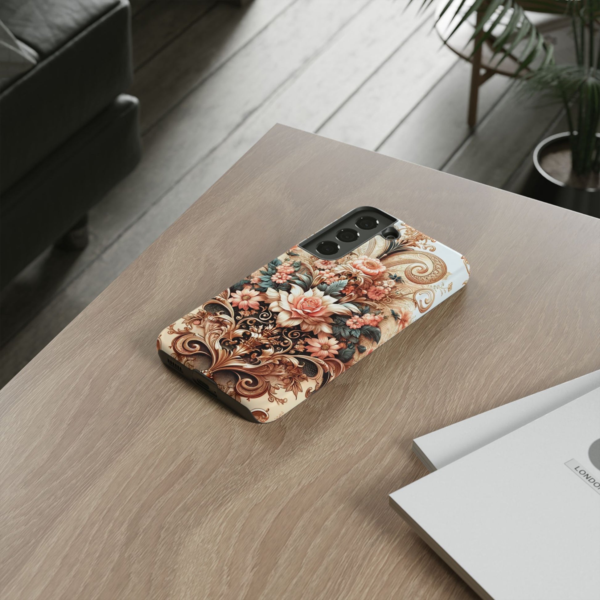 Gold Design Luxury Phone Tough Case Floral Elegant Durable Stylish for Modern Devices iPhone 17, 16, 15, Samsung iPhone Samsung Accessory Gift for Her