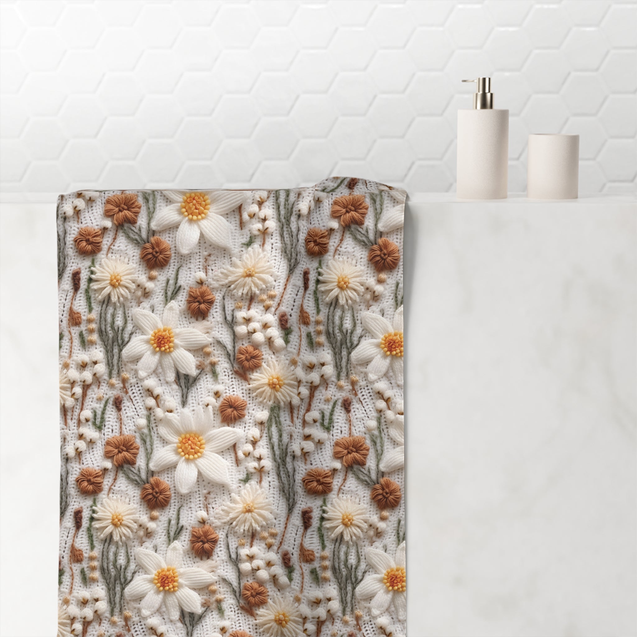 Wildflower Mirage 3D Embroidery Illusion Boho Towel Soft & Luxurious Mink-Cotton Towel 30x60 Elevate Your Bath Experience Vibrant Nature-Inspired Elegance Housewarming Gift.