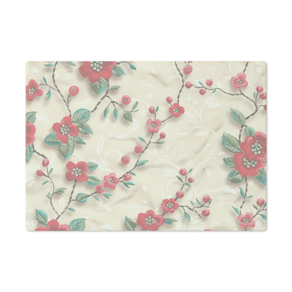 Vibrant 3D Embroidery Illusion Red Flowers Tempered Glass Cutting Board: Durable & Stylish for Cooking and Serving Stylish Cooking Kitchen Decor Housewarming, New House Gift - MRSBYVALLE