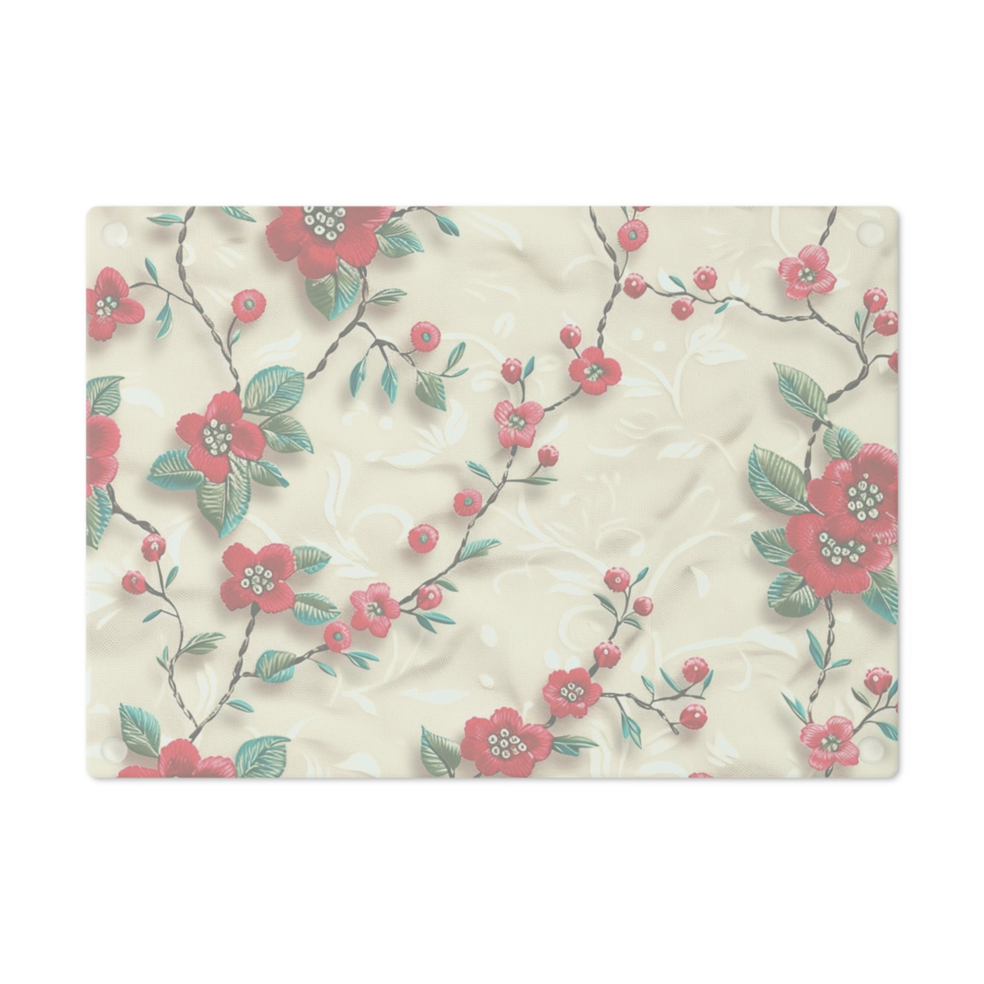 Vibrant 3D Embroidery Illusion Red Flowers Tempered Glass Cutting Board: Durable & Stylish for Cooking and Serving Stylish Cooking Kitchen Decor Housewarming, New House Gift - MRSBYVALLE