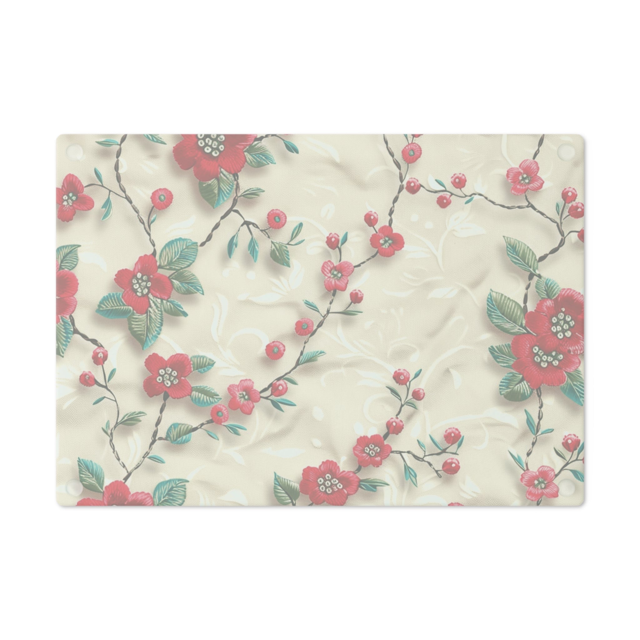 Vibrant 3D Embroidery Illusion Red Flowers Tempered Glass Cutting Board: Durable & Stylish for Cooking and Serving Stylish Cooking Kitchen Decor Housewarming, New House Gift - MRSBYVALLE