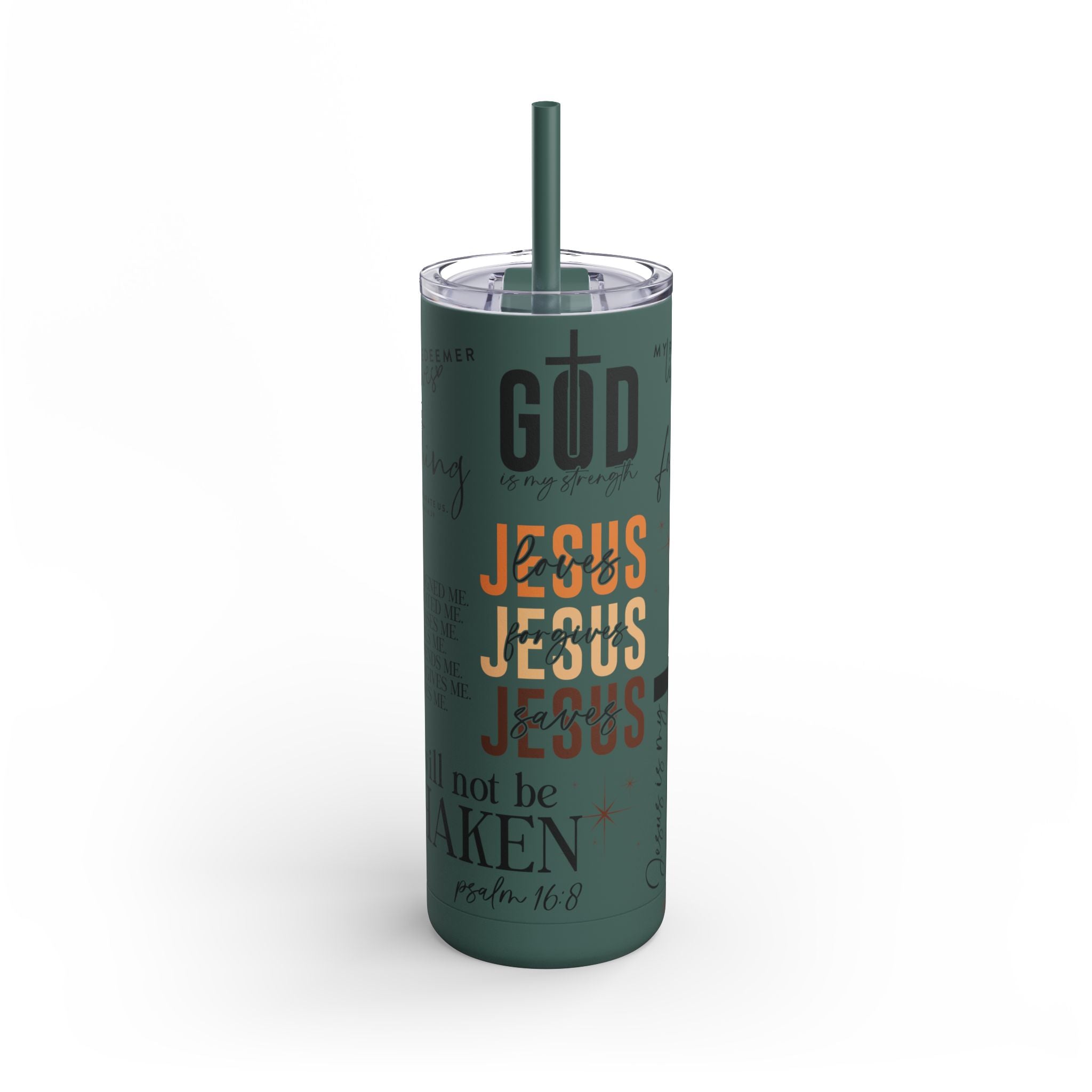 Inspirational Christian Skinny Tumbler 20oz Jesus Faith Gift, Bible Verse Travel Mug, Motivational Drinkware, Christian Prefect Gift