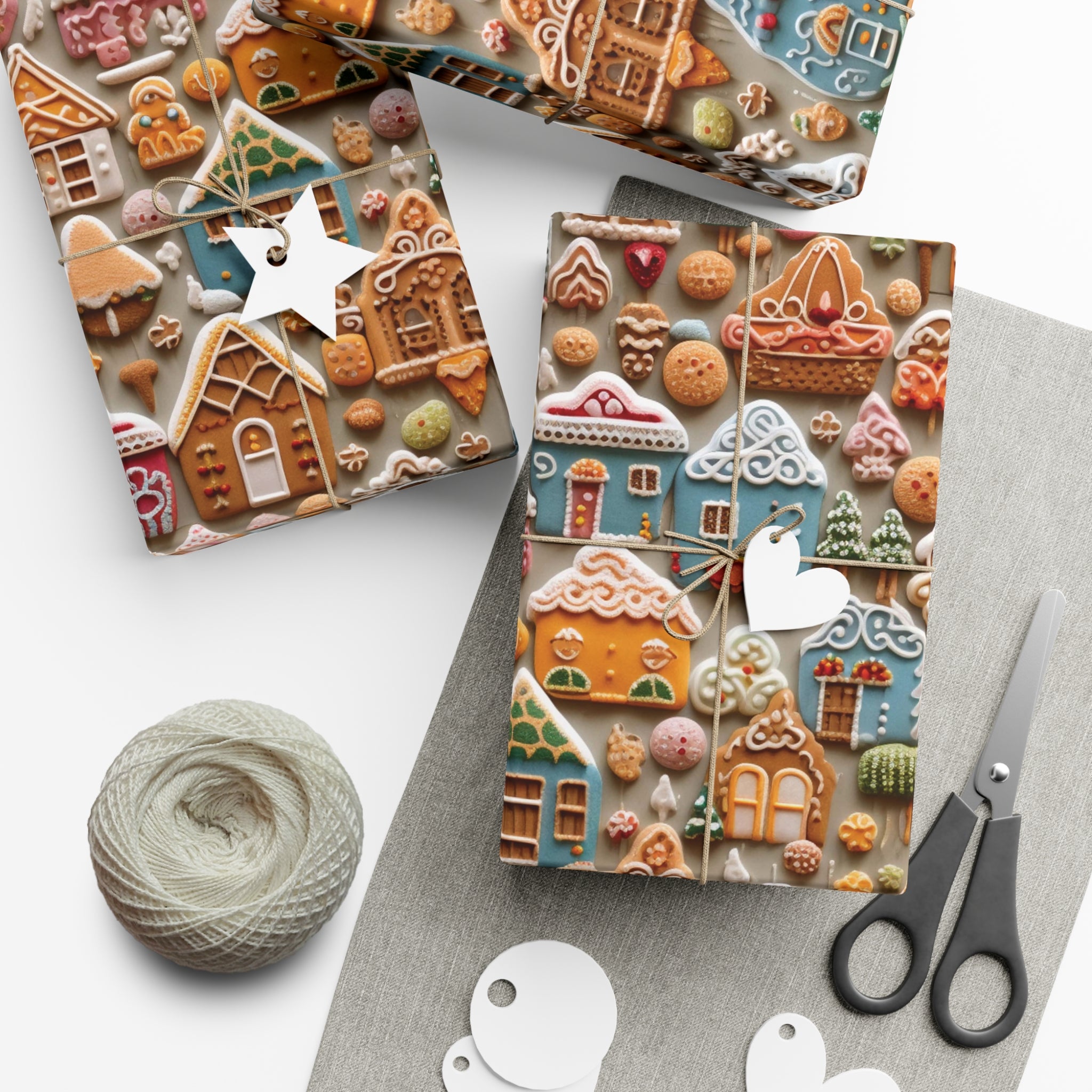 Colorful Gingerbread House Wrapping Paper - Festive Holiday Design, Premium Quality, 100% Recyclable, Perfect for Christmas Gifts and Special Occasions - MRSBYVALLE