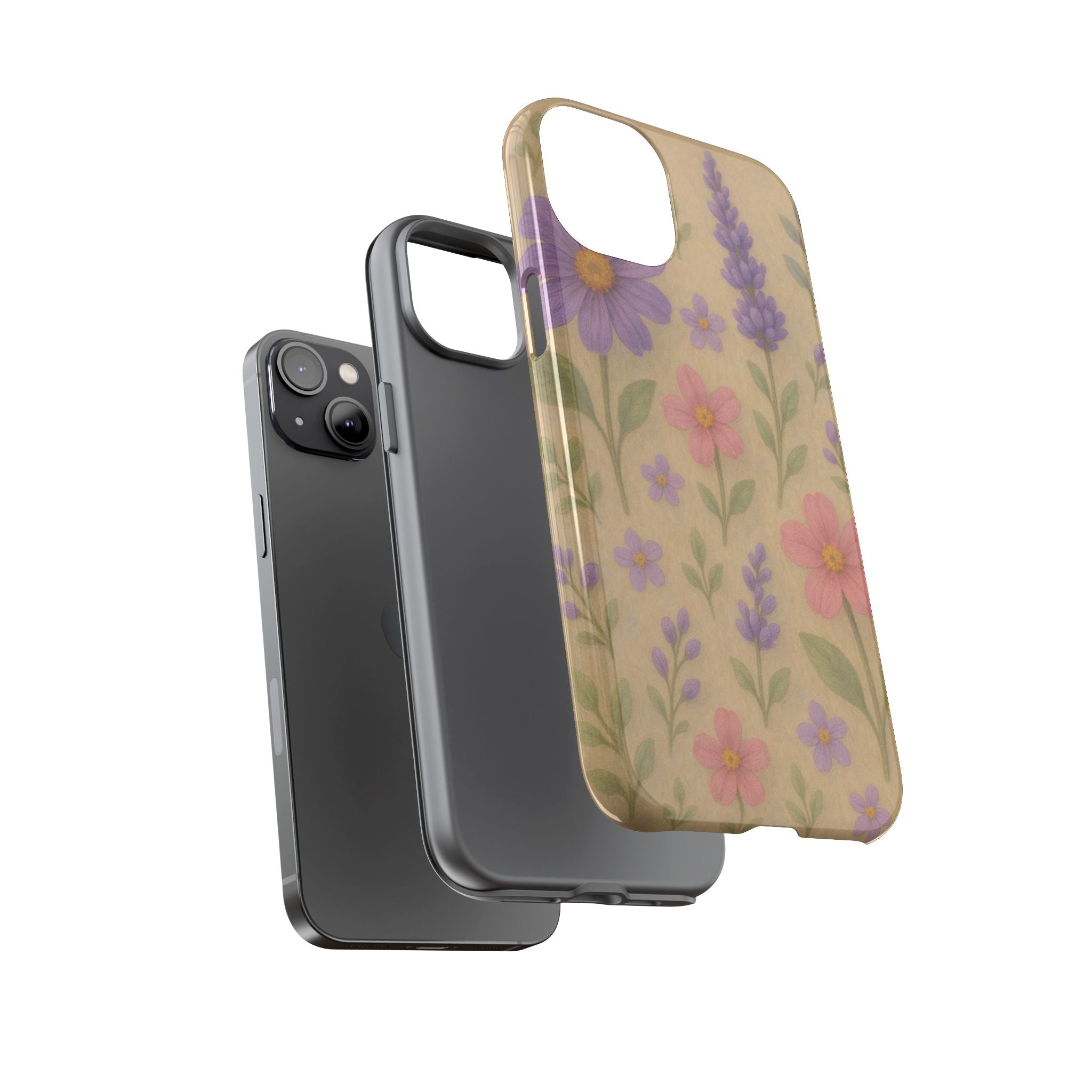 3D Illusion Wildflower Phone Case Cute Pastel Floral Design in Lavender, Pink, Mint Green – Aesthetic Protective Case for iPhone and  Android