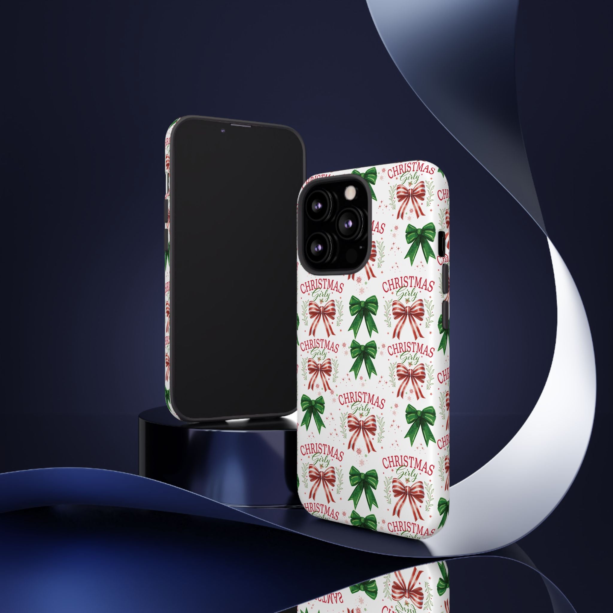 Girly Christmas Coquette Bows Pastel Phone Case for iPhone 17 16 15 23 Samsung, and Pixel | Stylish Protective Cover Gift for Her Perfect for Floral Lover