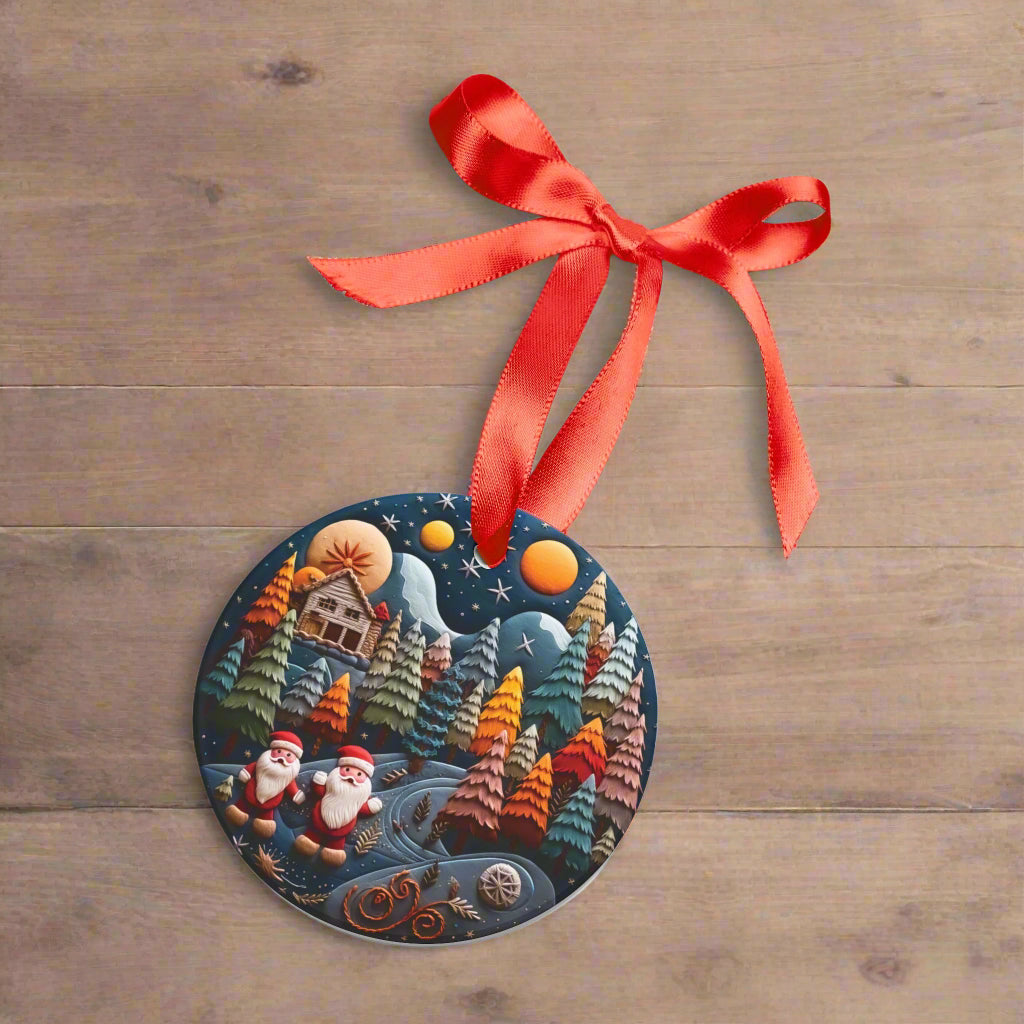 3D Illusion Christmas Ornament with Trees & Santas – Acrylic 2.90x2.90 in  Festive Holiday Decor for Gifts, Tree Trimming & Collectors Gift for Family