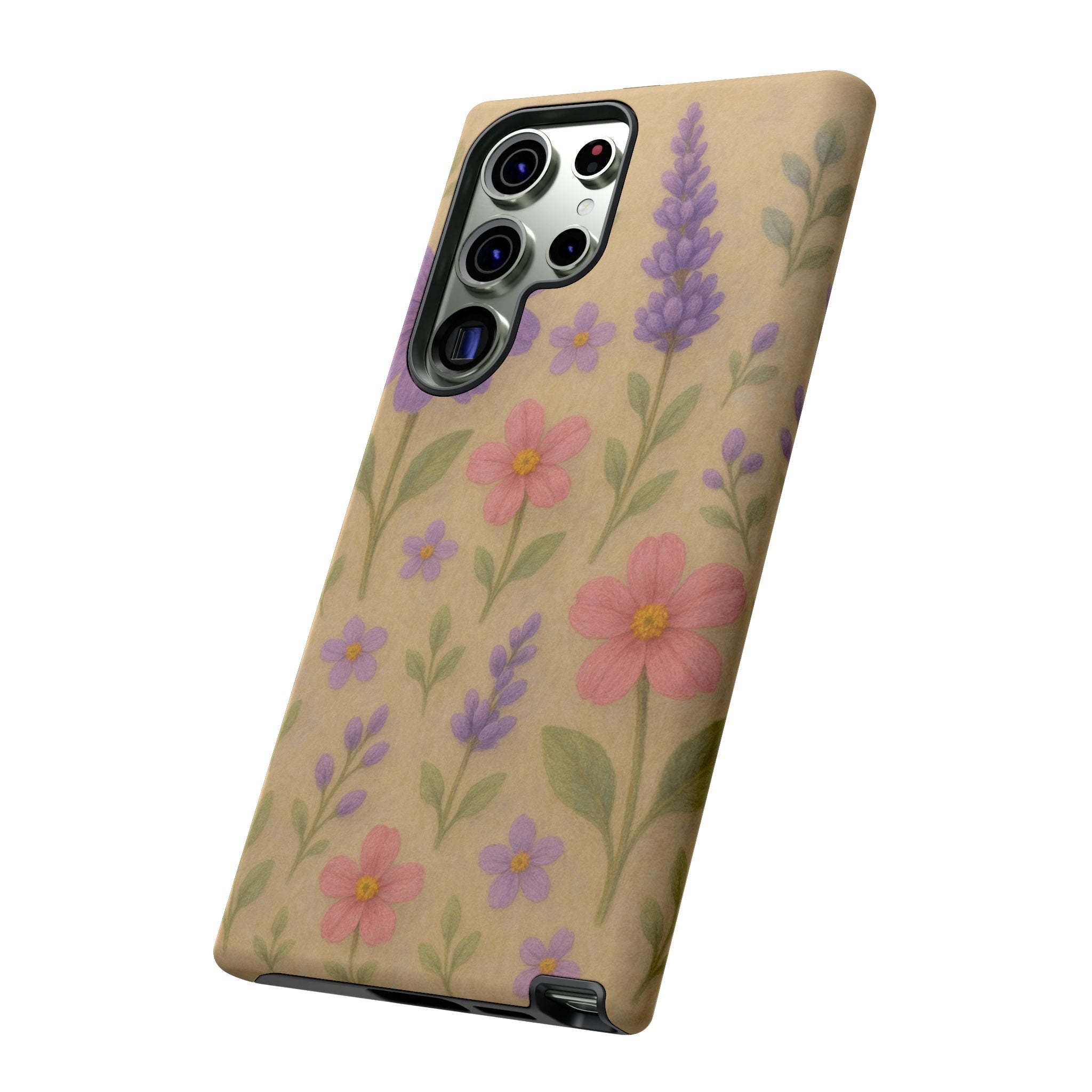 3D Illusion Wildflower Phone Case Cute Pastel Floral Design in Lavender, Pink, Mint Green – Aesthetic Protective Case for iPhone and  Android