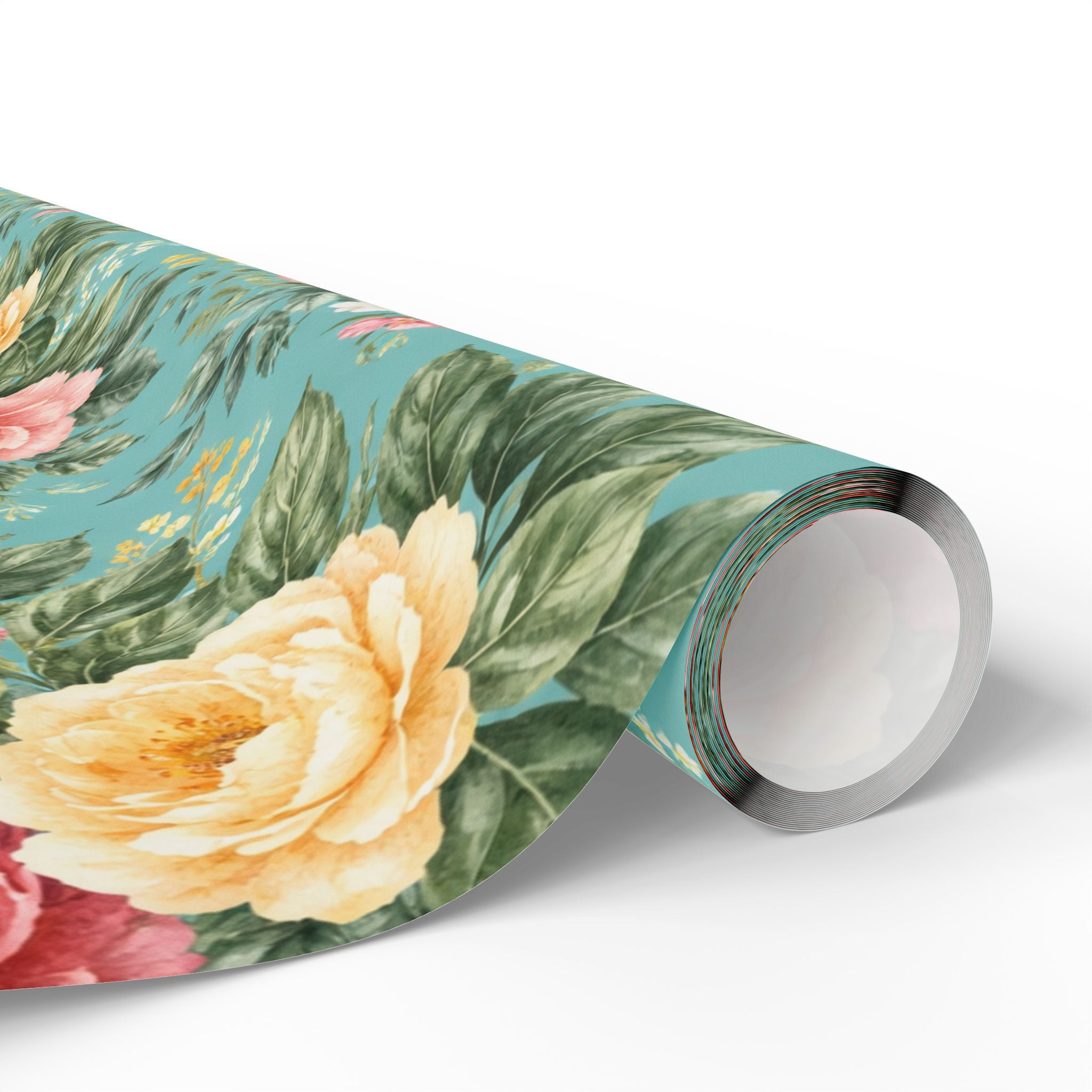 Turquoise Botanical Wrapping Paper — Signature Floral Gift Wrap for Weddings & Birthdays