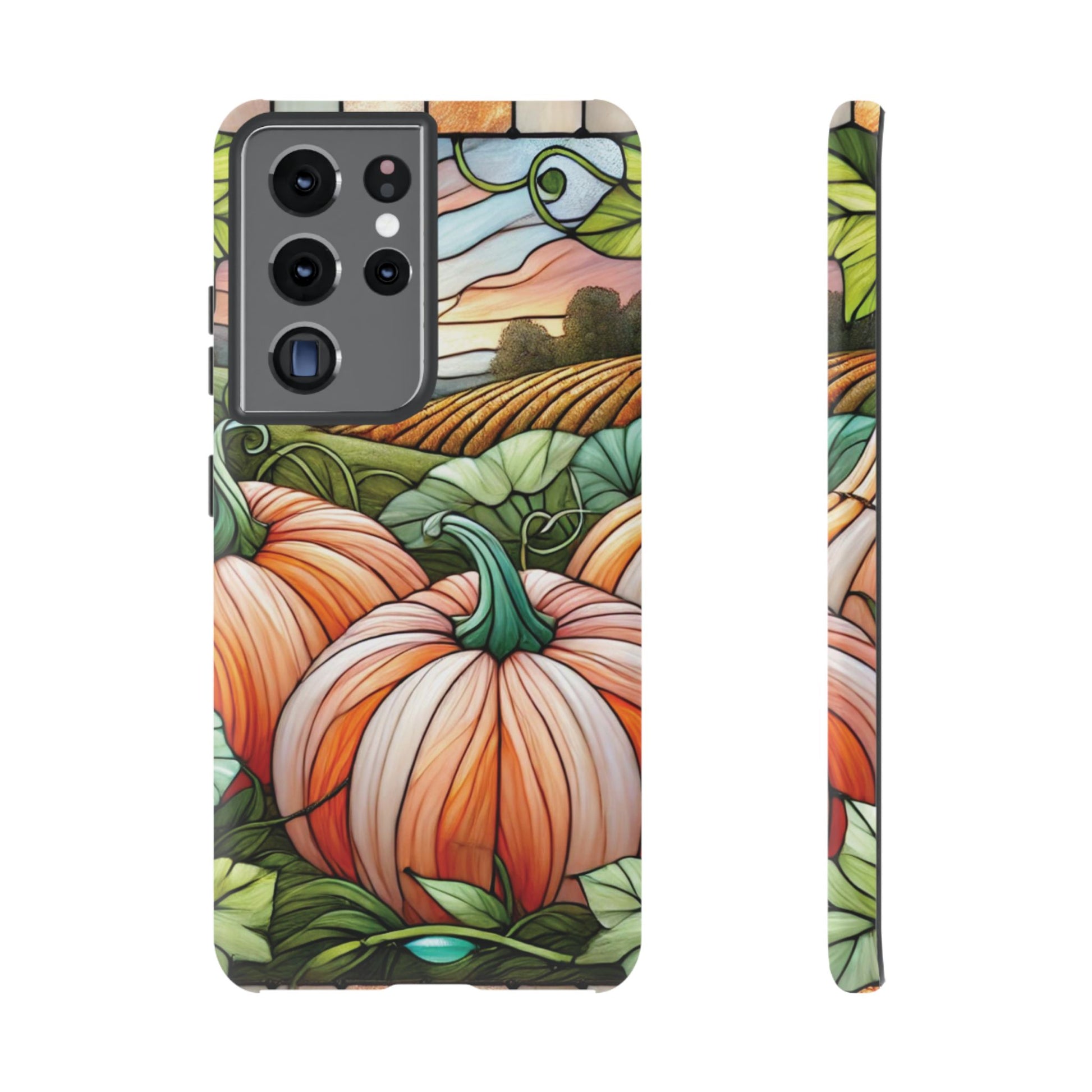 Pumpkins Phone Case Fall Faux Stained-Glass Thanksgiving Cover Pumpkin Lovers Gift for Galaxy S 24 23 22 21 Pixel 5 6 7 8 iPhone 17 , 16 15 14 13 12 Samsung iPhone Samsung Gift for Her