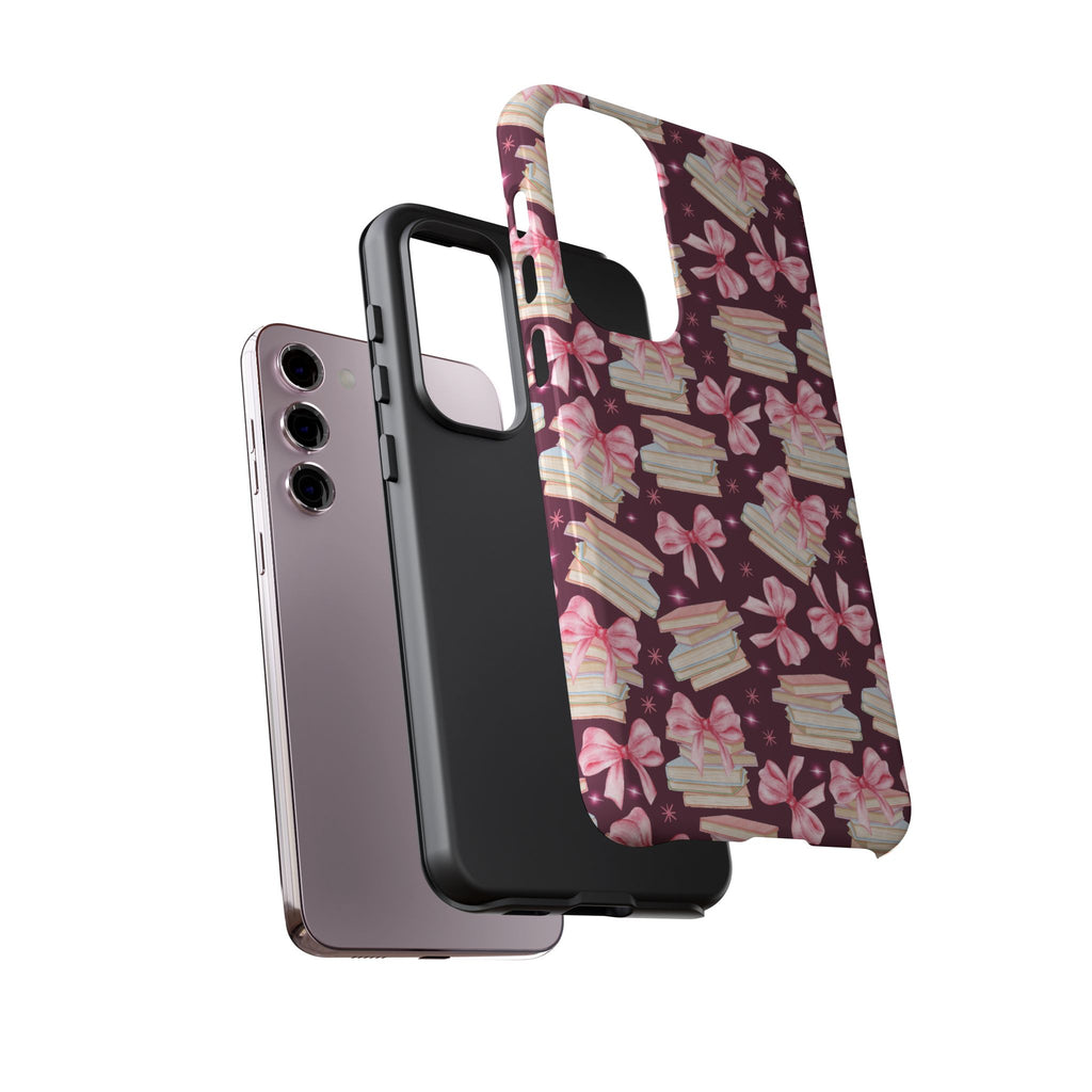Coquette Pink Bows & Books Phone Case for iPhone 17 and Samsung, Pixel | Stylish Protective Cover Gift for Her Perfect for Floral Lover