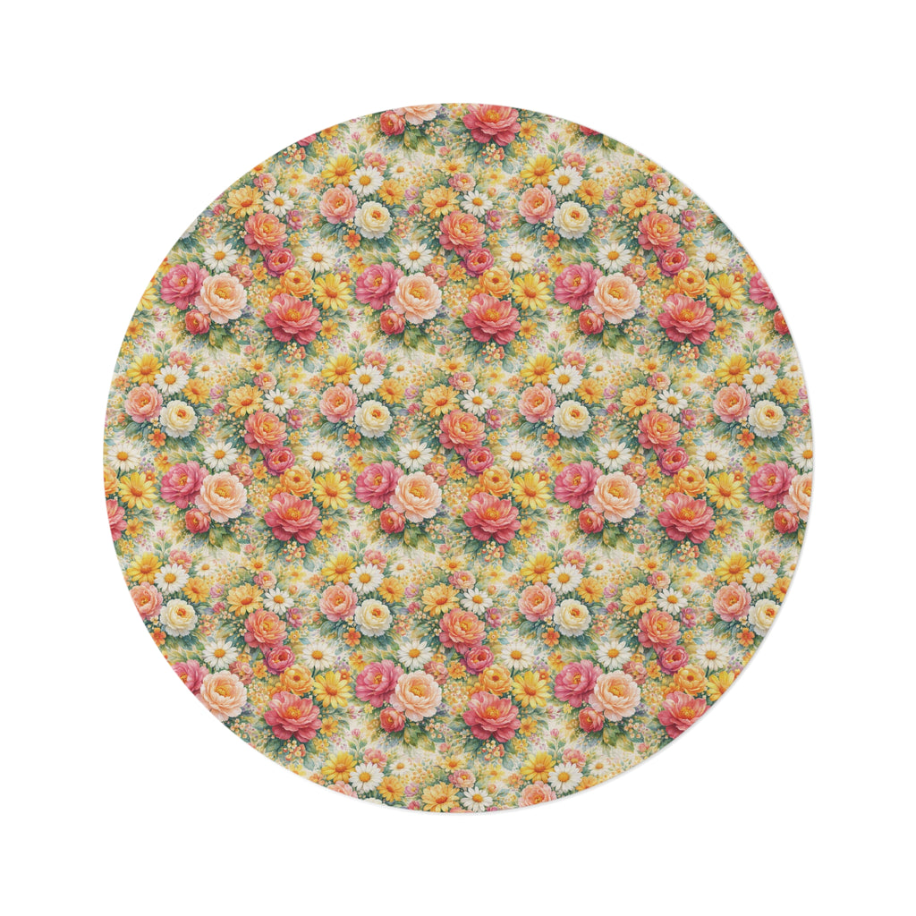 Round Rug — Radiant Bloom Pink & Yellow Floral