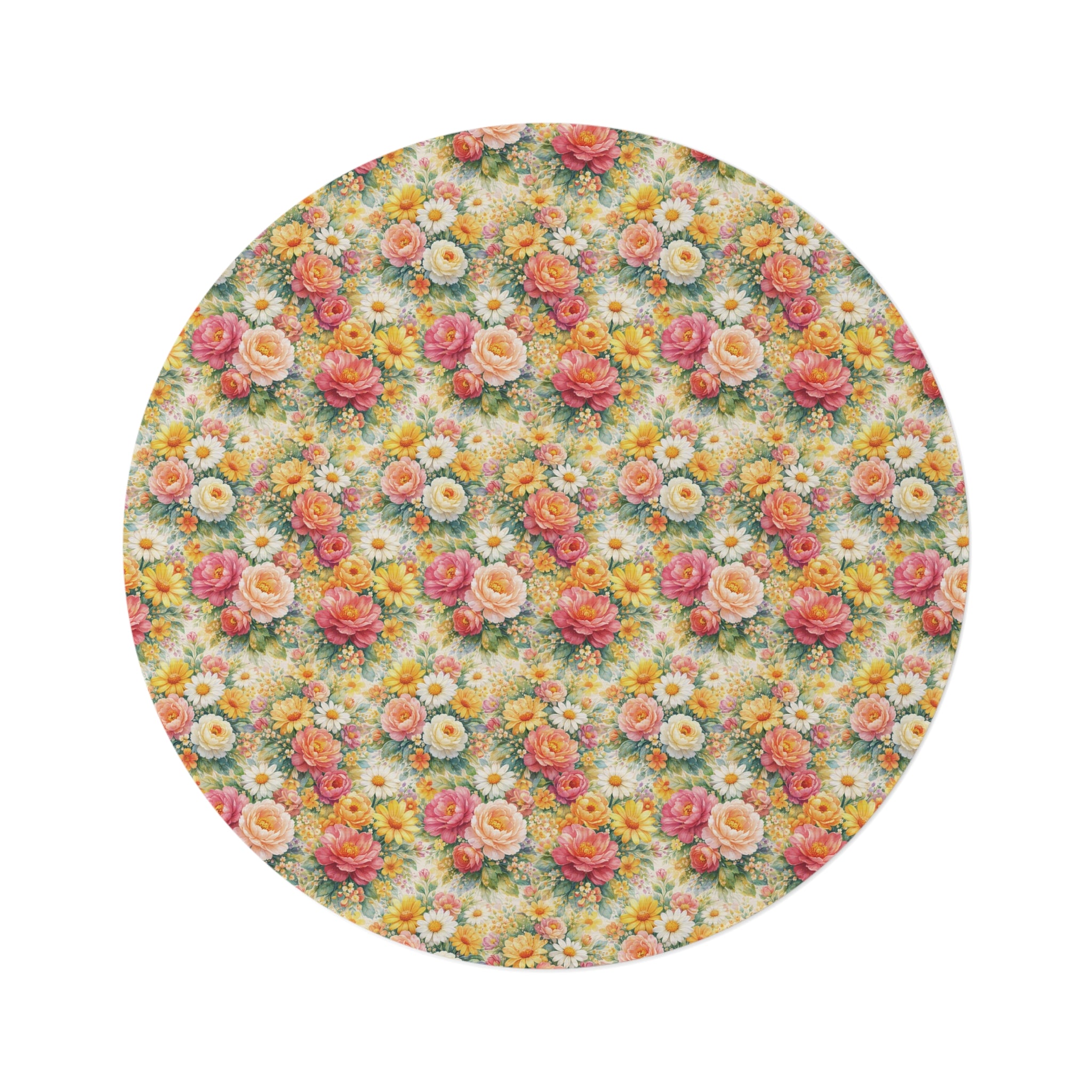 Round Rug — Radiant Bloom Pink & Yellow Floral
