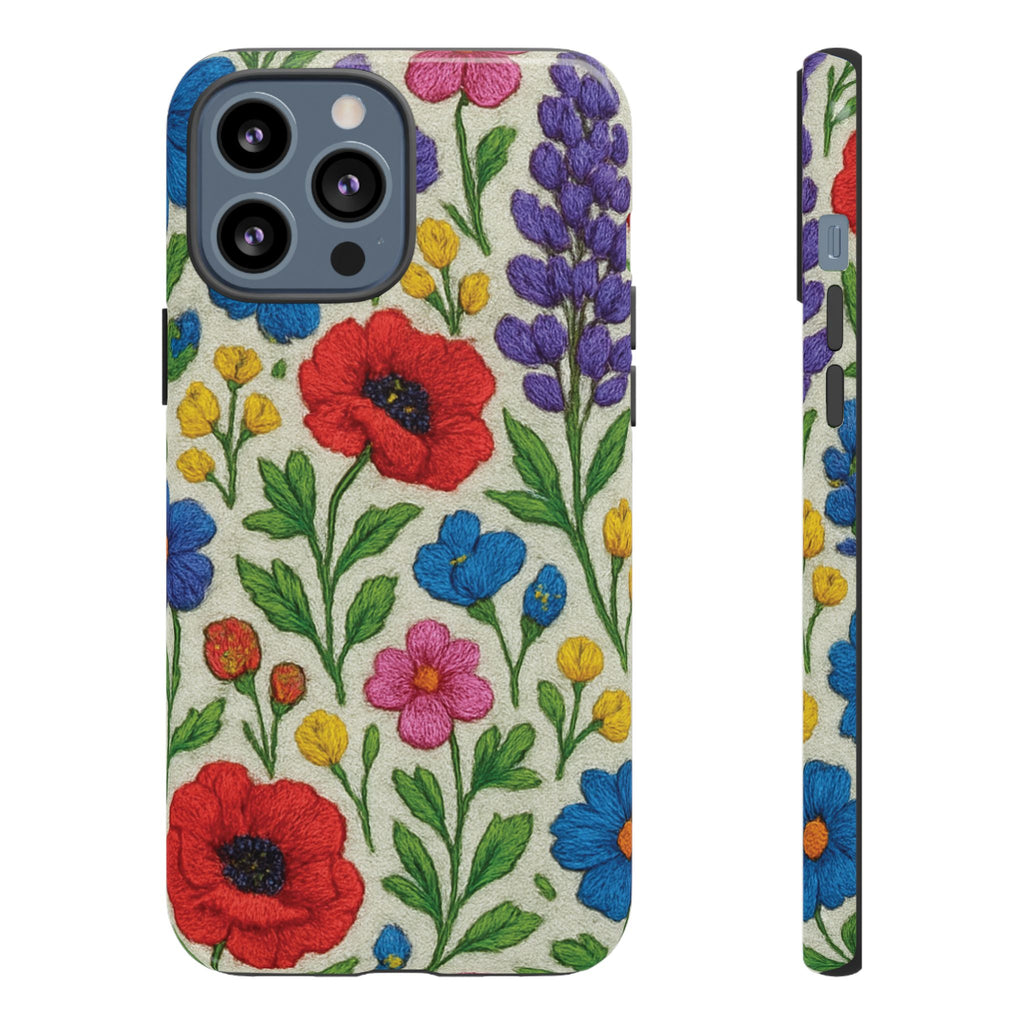 Bright 3D Illusion Wildflower Phone Case Cute Floral Design in Red, Pink, Blue – Aesthetic Protective Case for iPhone and  Android