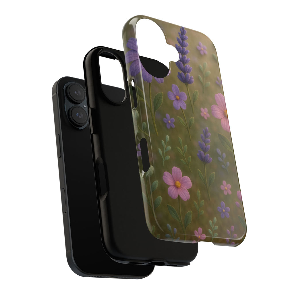 Pastel Flowers 3D Illusion Wildflower Phone Case Cute Pastel Floral Design in Lavender, Pink, Mint Green Aesthetic Protective Case for iPhone and  Android