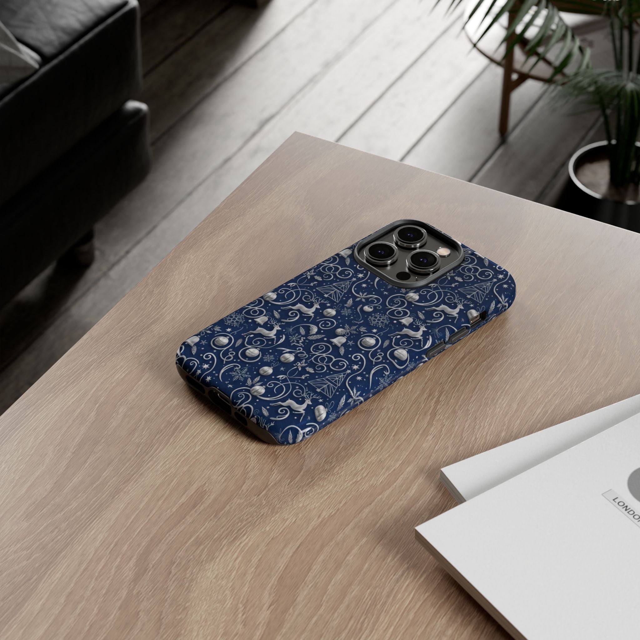 Coque Téléphone Noël Bleu & Argent – Motif Paillettes Festives pour iPhone 17, Tous iPhones & Galaxy | Cadeau MRSBYVALLE pour Elle