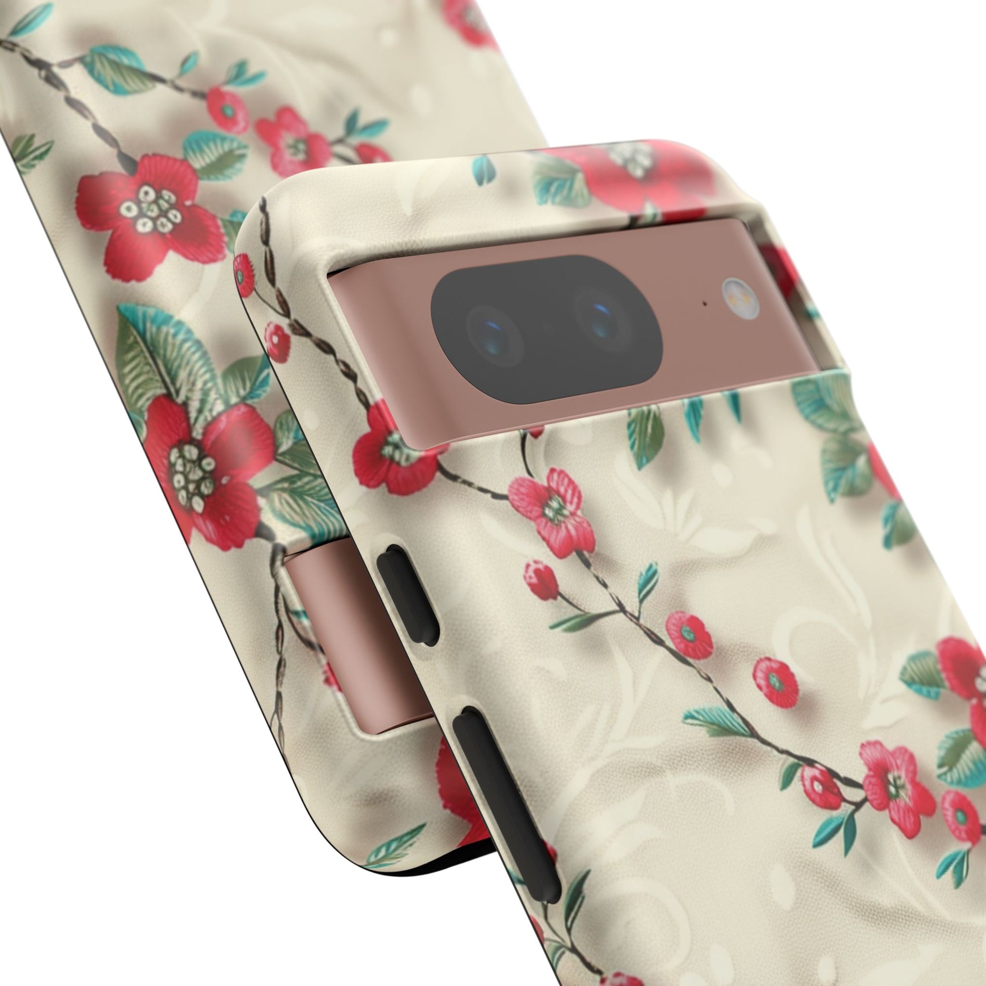 3D Embroidery Illusion Red Flowers Phone Case for iPhone, Samsung Pixel Artistic Floral Protection 15 14 13 12, 21 23 Gift for Her Perfect for Floral Lover