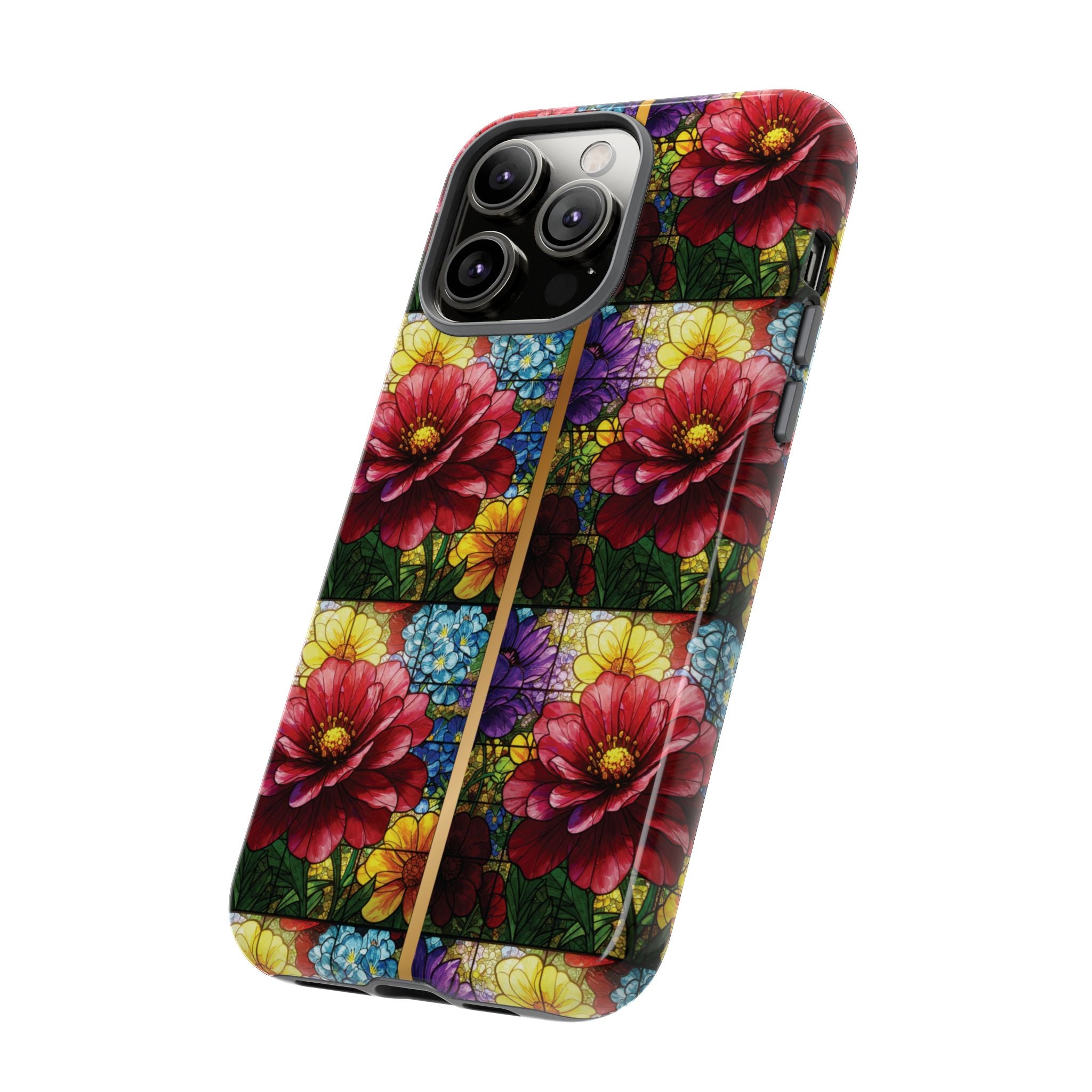 Stained Glass Illusion Floral Phone Case  3D Colorful Flower Design, Protective Christian Gift, Fits iPhone, Samsung, Google Pixel
