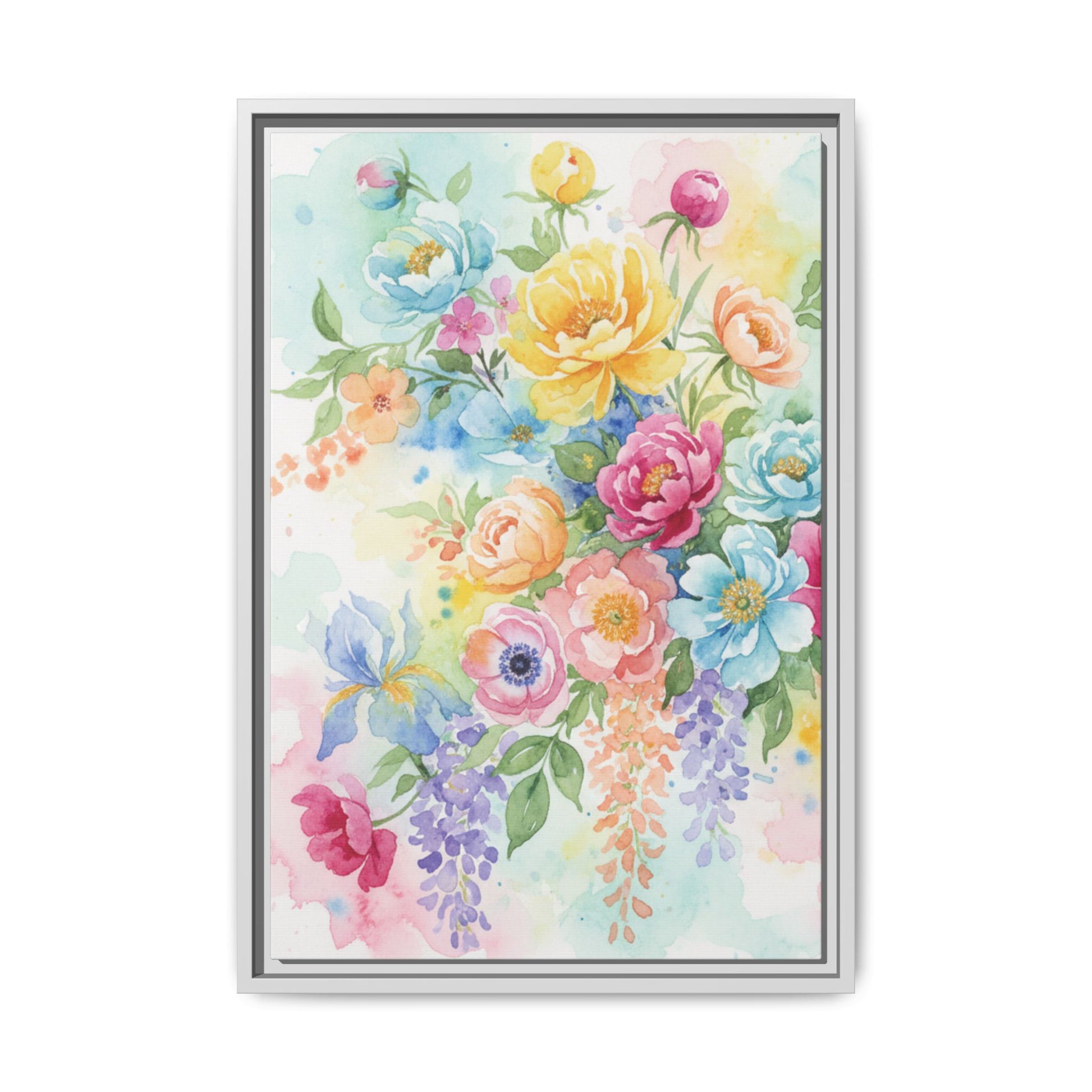Watercolor Floral Bouquet Canvas, Framed Matte Wall Art | Multi-Color Wall Art