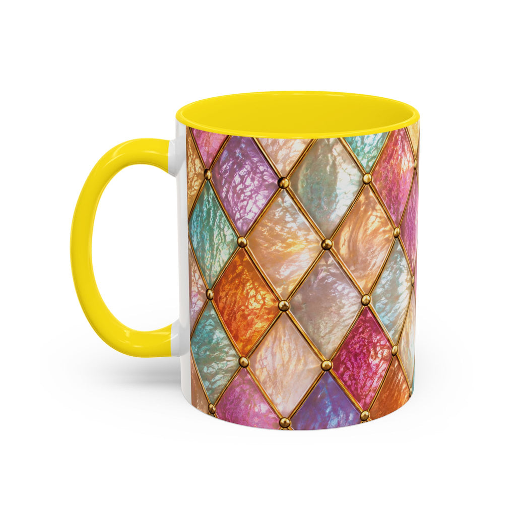 Colorful Jewel-Quilt Accent Coffee Mug — Vibrant Stained-Glass Pattern (11/15oz) Gift for her