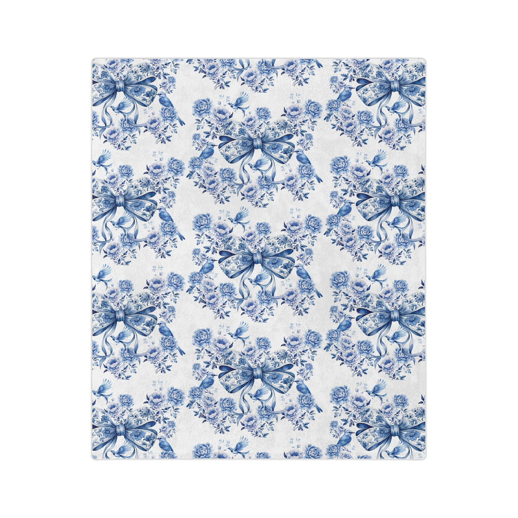 Elegant Blue Bow Chinoiserie Blanket – Soft & Cozy Throw in 60x50 & 80x60, Vintage Bird & Floral Design, Lightweight, Warm, Perfect for Home & Gift Giving Housewarming Gift Throw