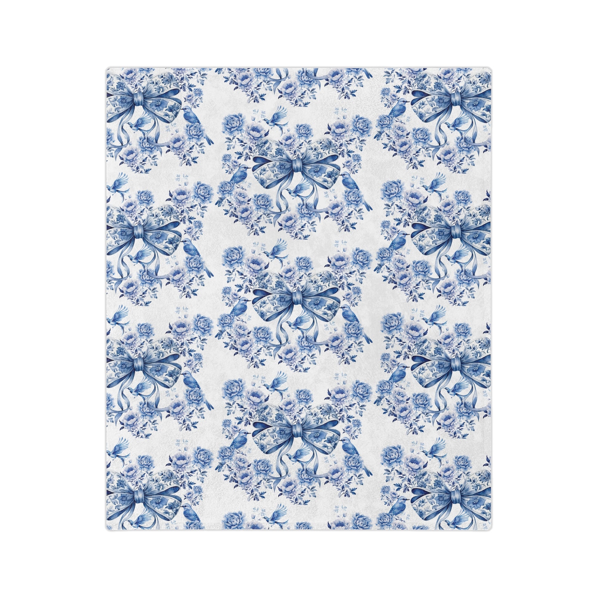 Elegant Blue Bow Chinoiserie Blanket – Soft & Cozy Throw in 60x50 & 80x60, Vintage Bird & Floral Design, Lightweight, Warm, Perfect for Home & Gift Giving Housewarming Gift Throw