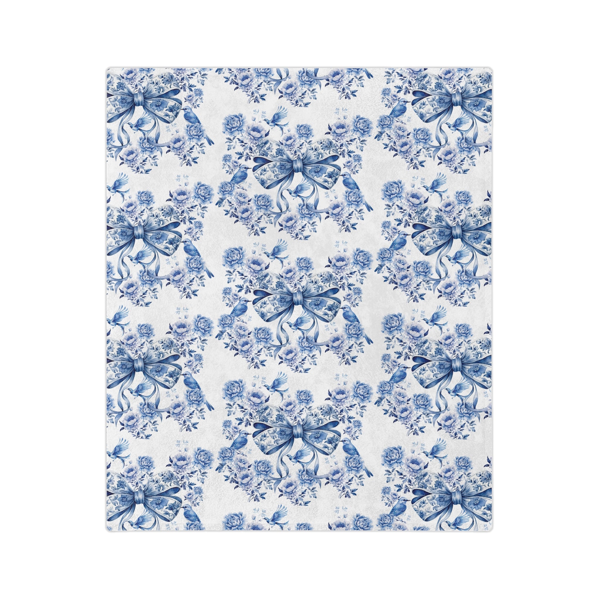Elegant Blue Bow Chinoiserie Blanket – Soft & Cozy Throw in 60x50 & 80x60, Vintage Bird & Floral Design, Lightweight, Warm, Perfect for Home & Gift Giving Housewarming Gift Throw