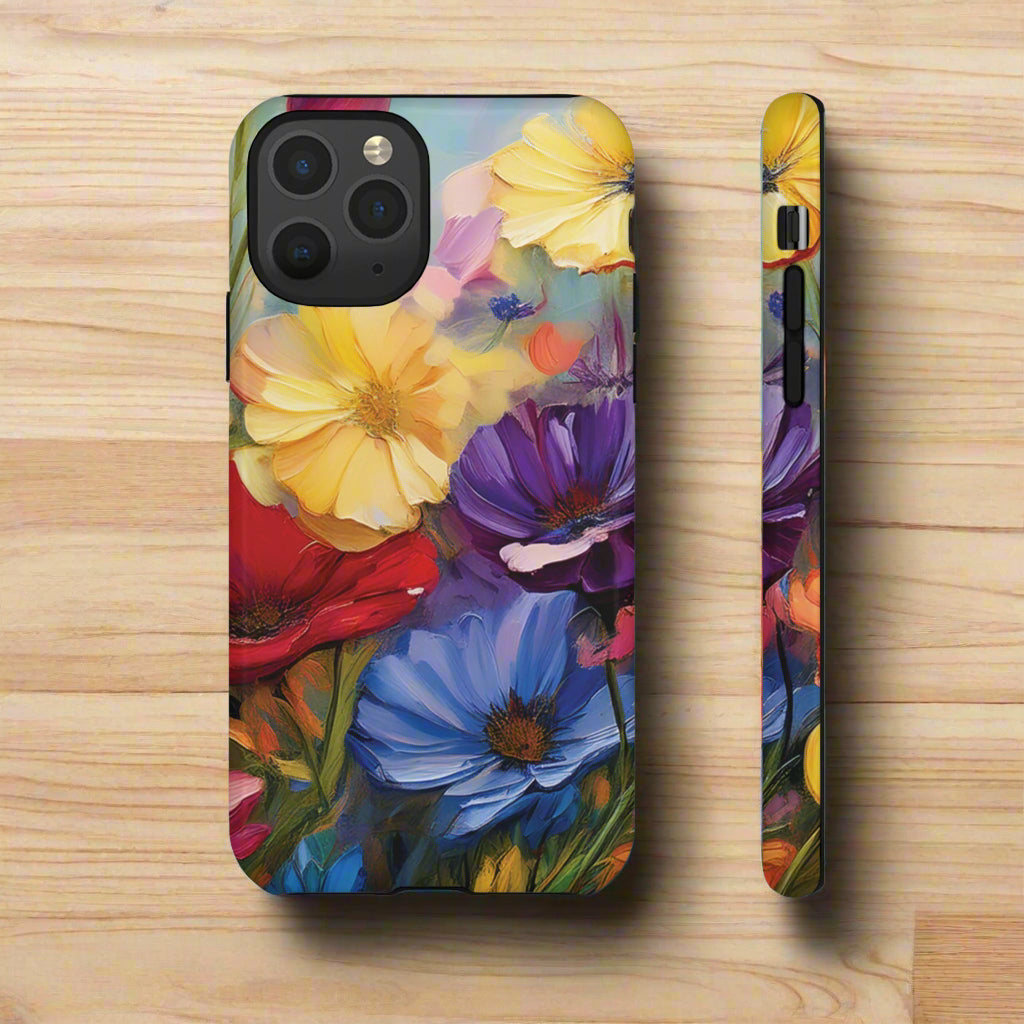 Phone case with colorful floral design on a white background
