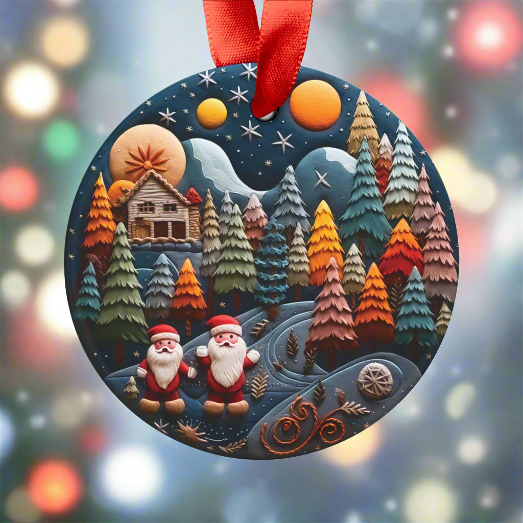 3D Illusion Christmas Ornament with Trees & Santas – Acrylic 2.90x2.90 in  Festive Holiday Decor for Gifts, Tree Trimming & Collectors Gift for Family